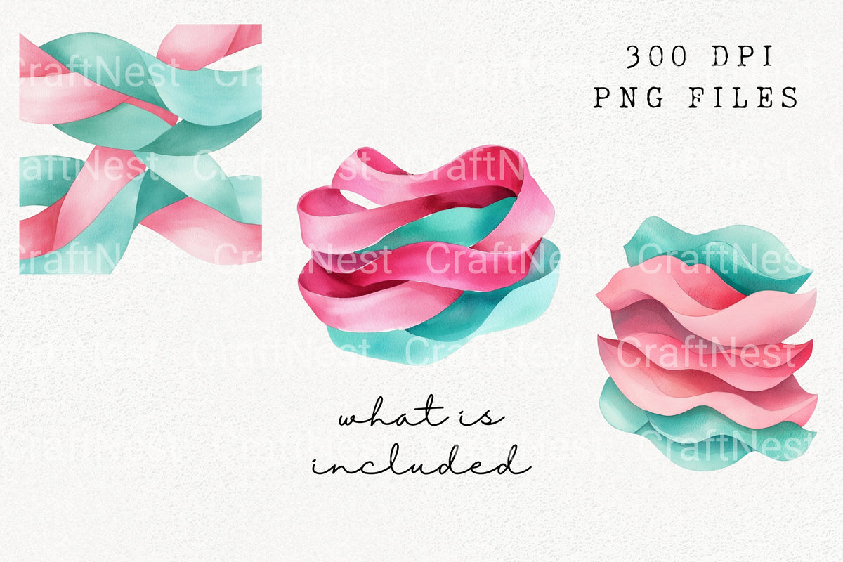 Pink Teal Ribbon Clipart Bundle