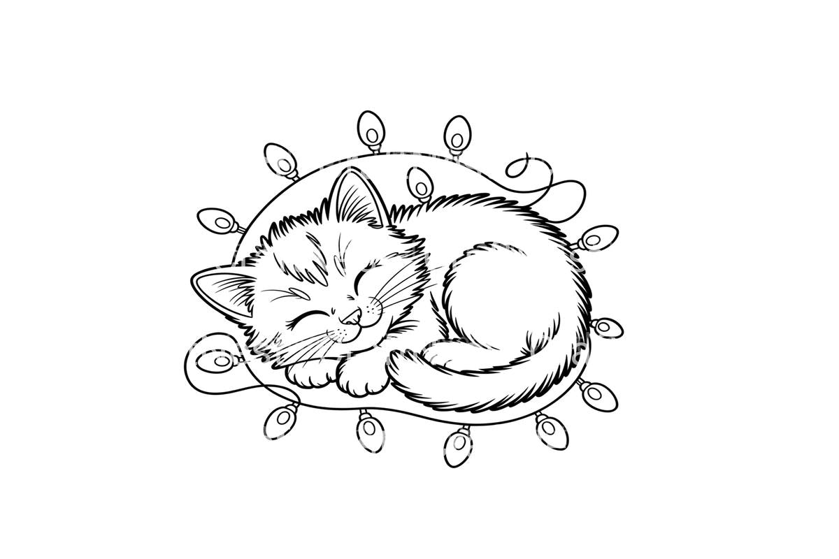 Sleeping Kittens with Christmas Lights Coloring Books