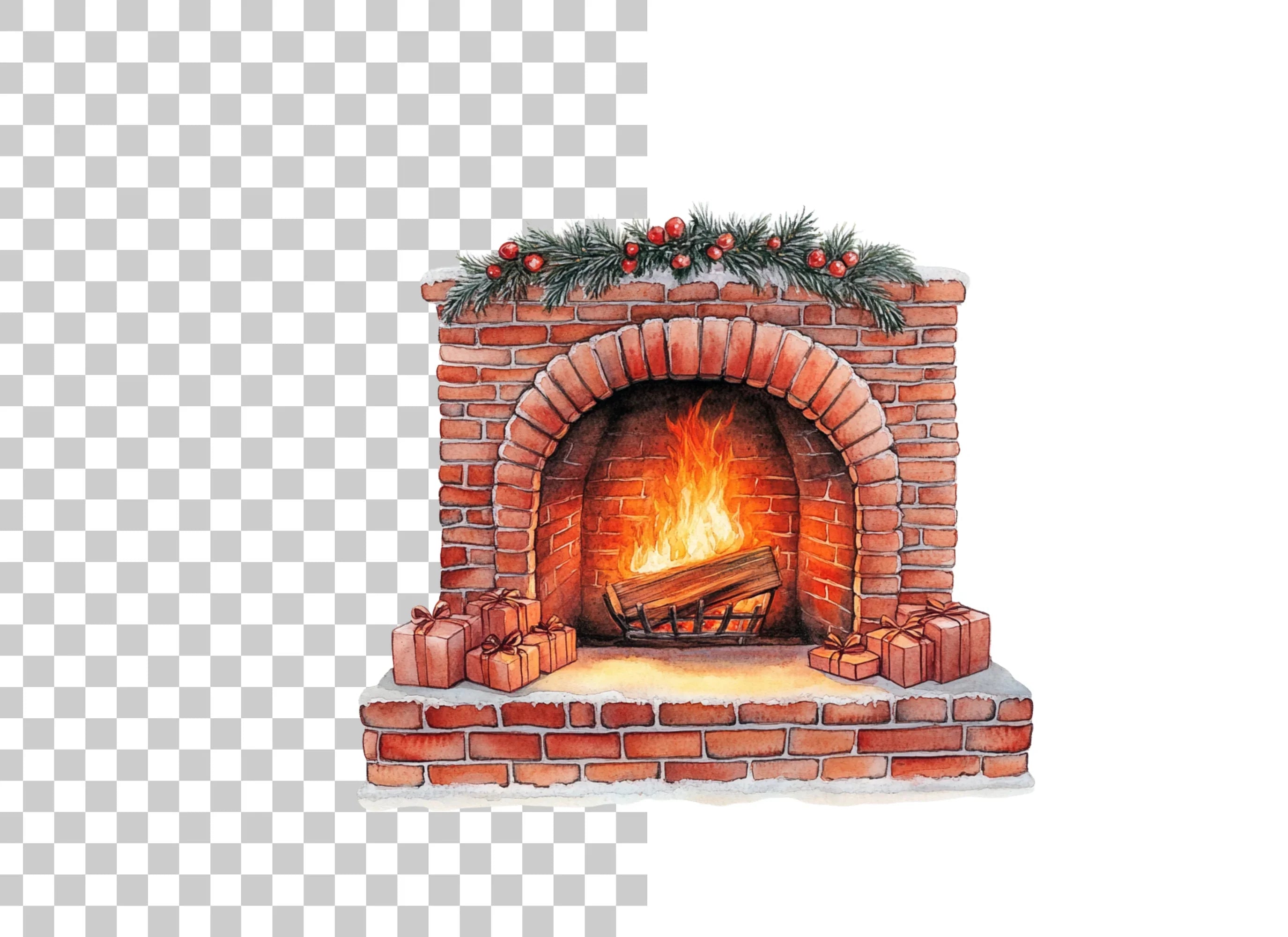 Festive Fireplace with Gifts Clipart Bundle