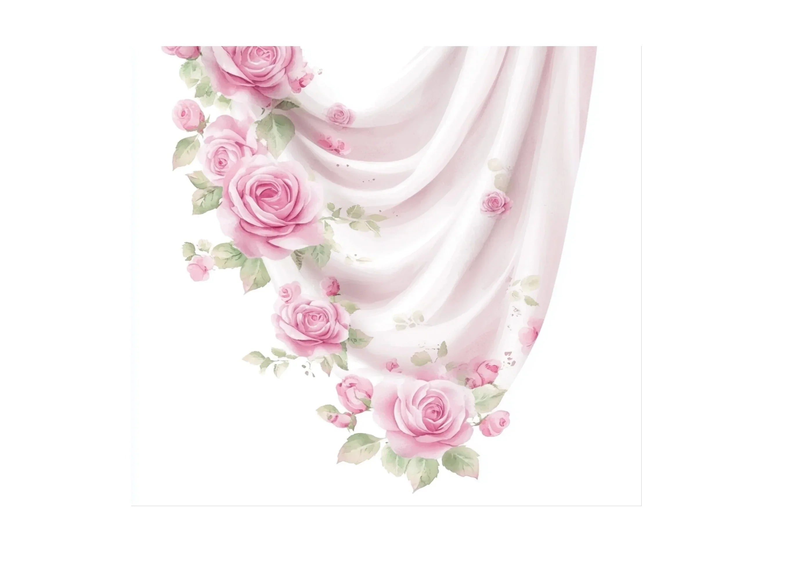 Pink Rose Magnolia Curtain Clipart Bundle