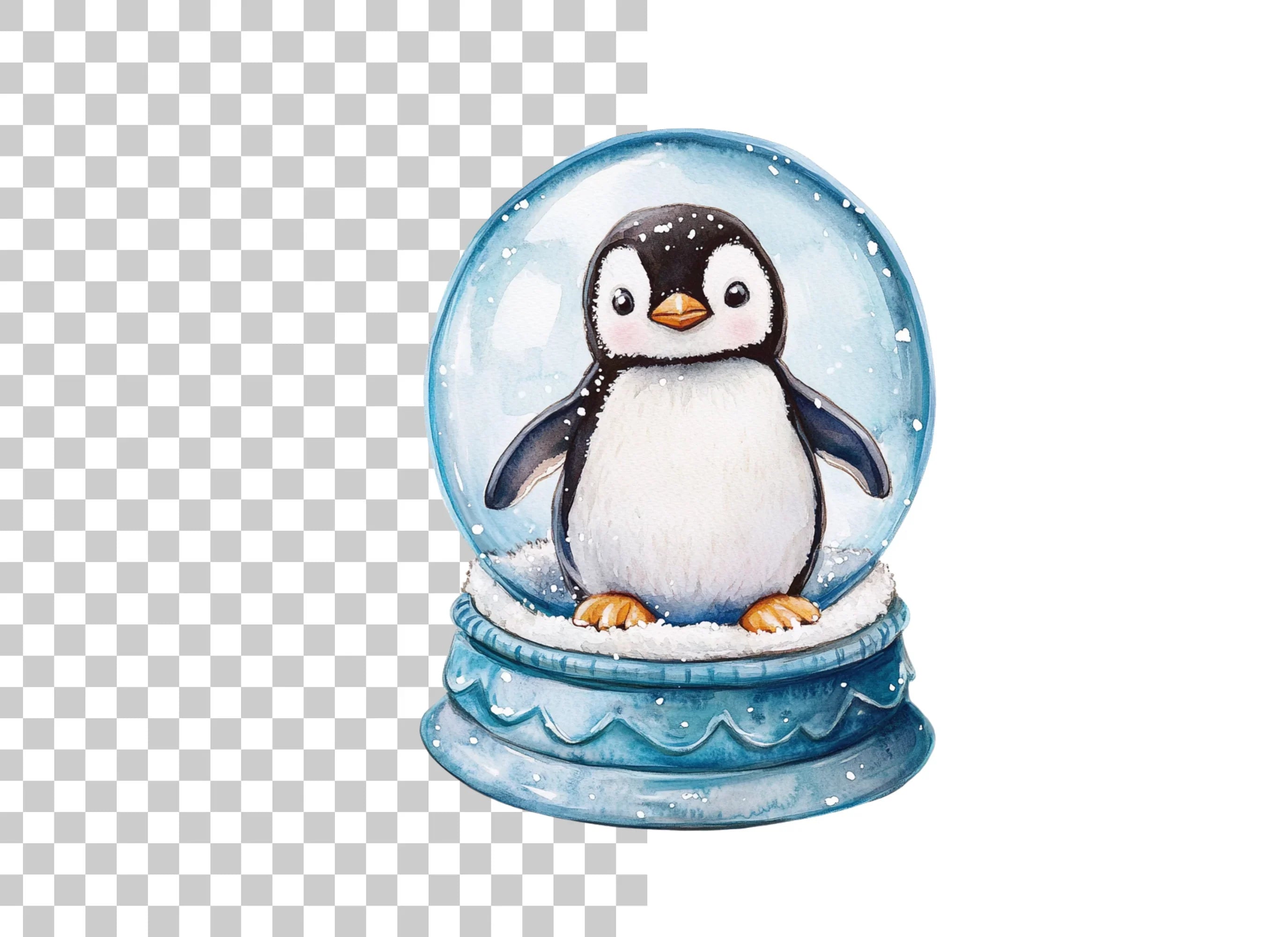 Cute Penguin Snow Globe Illustrations Clipart Bundle