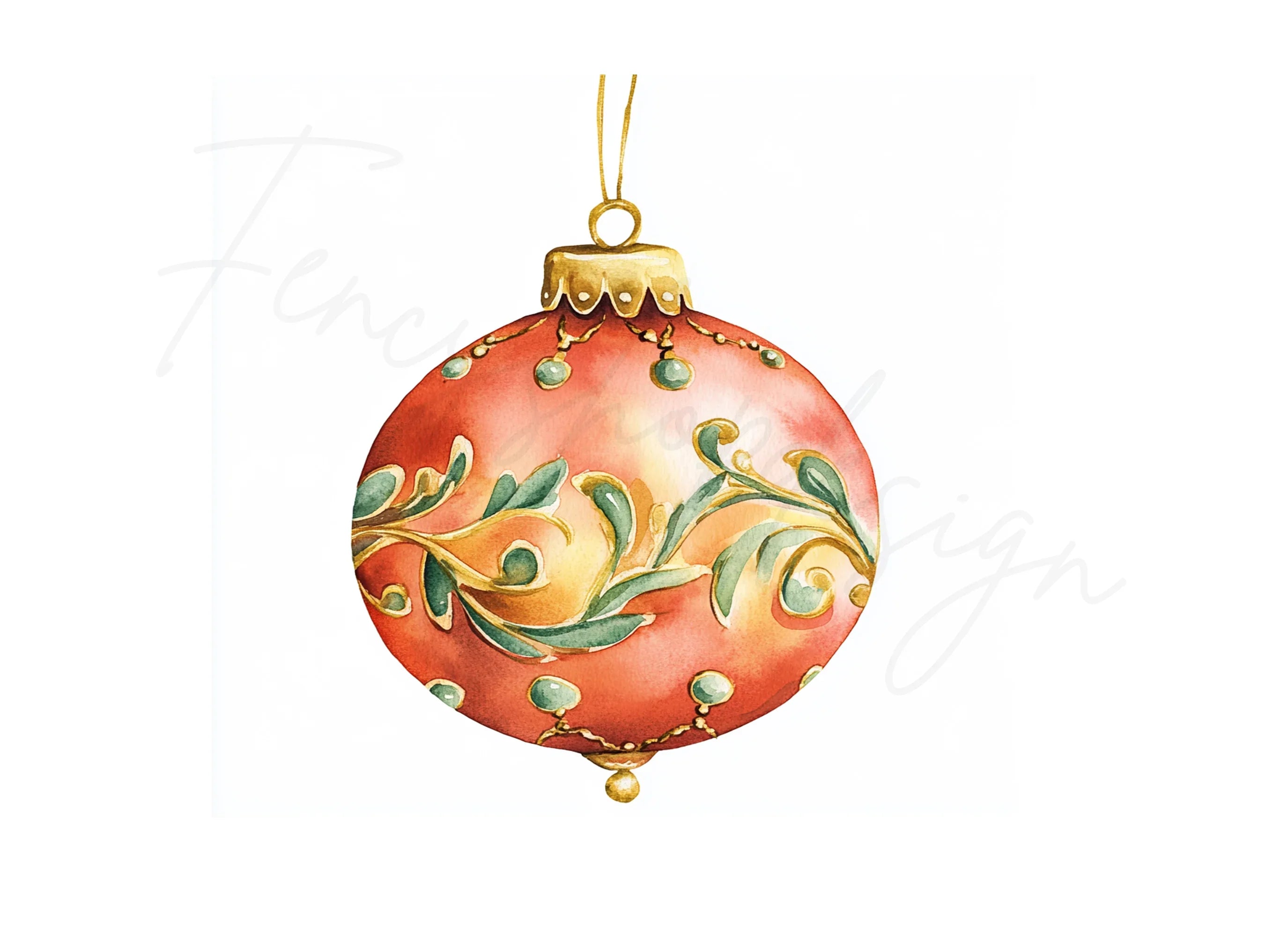 Red and Gold Christmas Ornaments Clipart Bundle