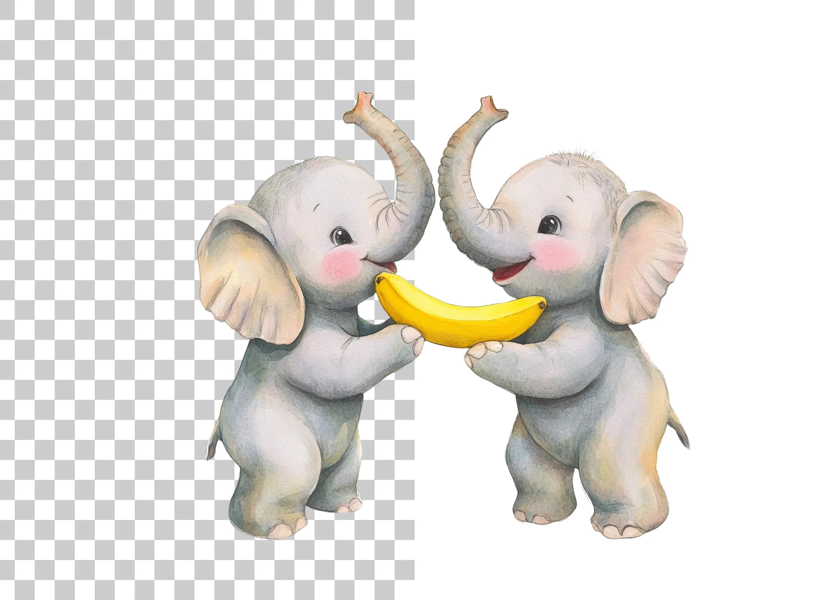 Cute Baby Elephants Sharing Bananas Clipart Bundle
