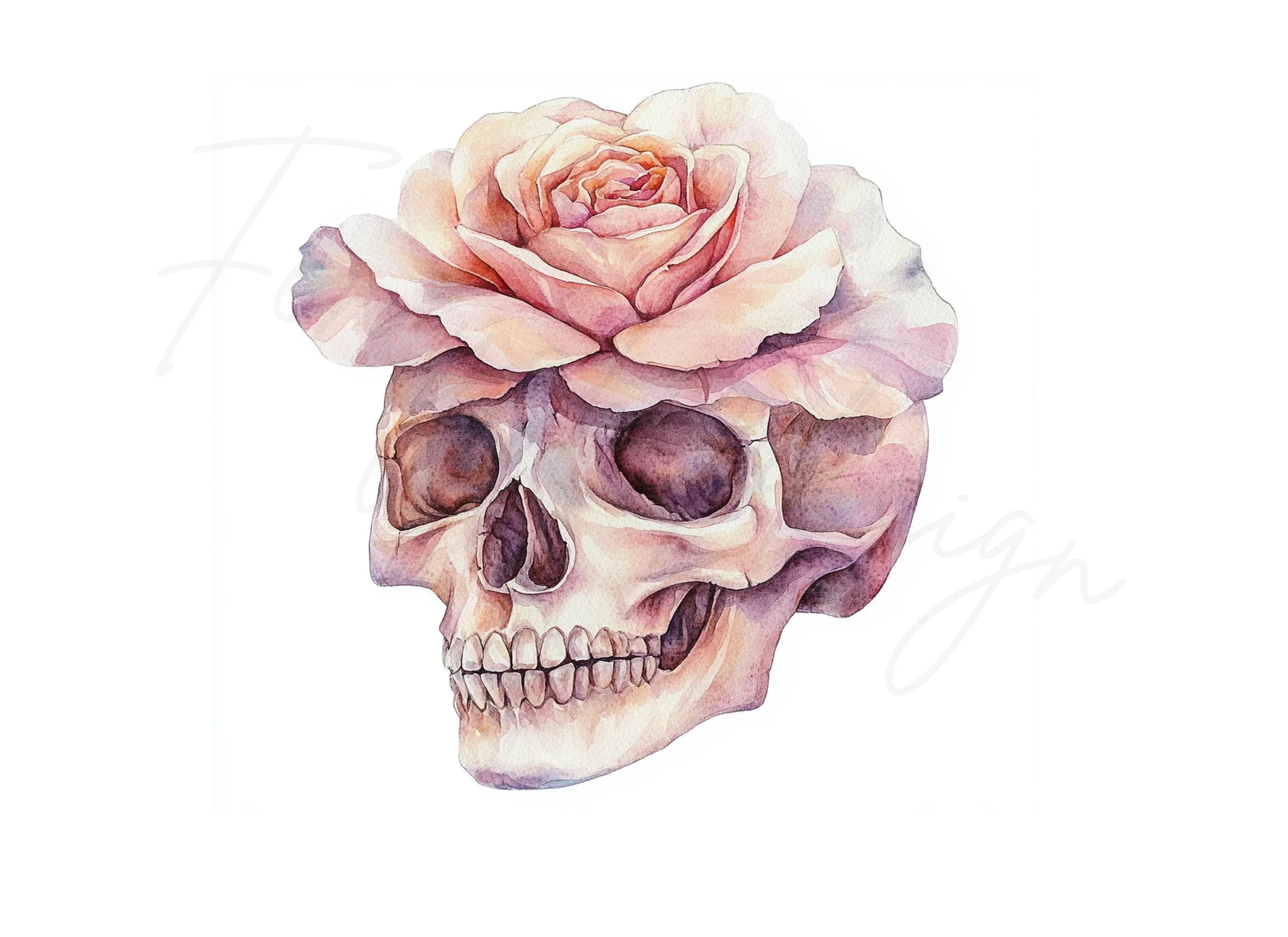 Skulls with Pink Roses Clipart Bundle