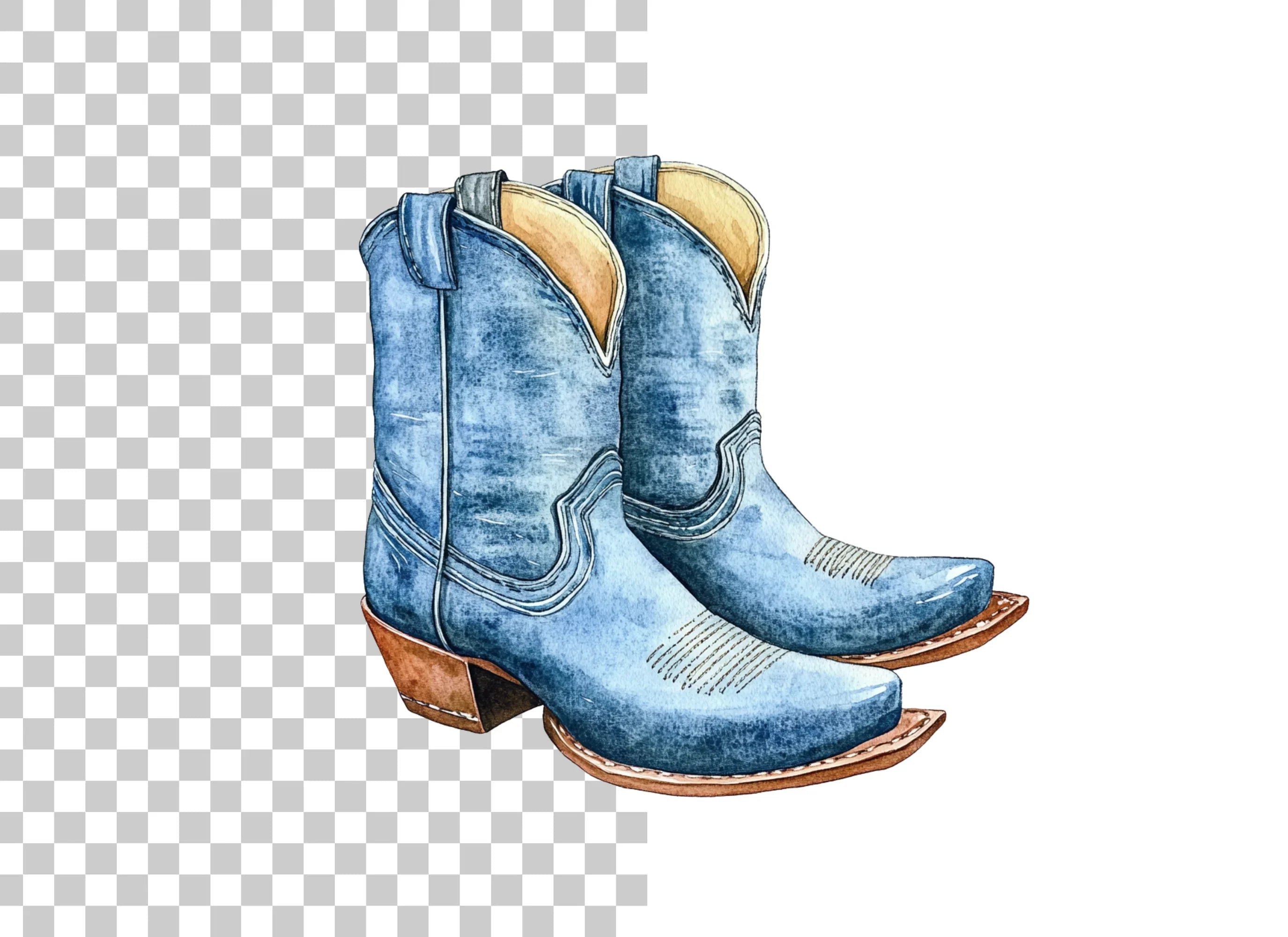 Denim Blue Cowboy Boots Clipart Bundle
