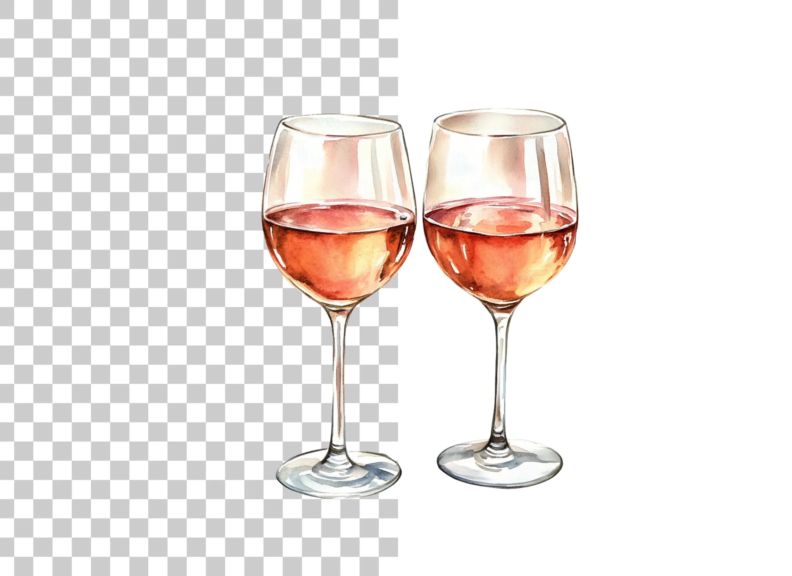 Two Glasses of Rose Wine Clipart Bundle