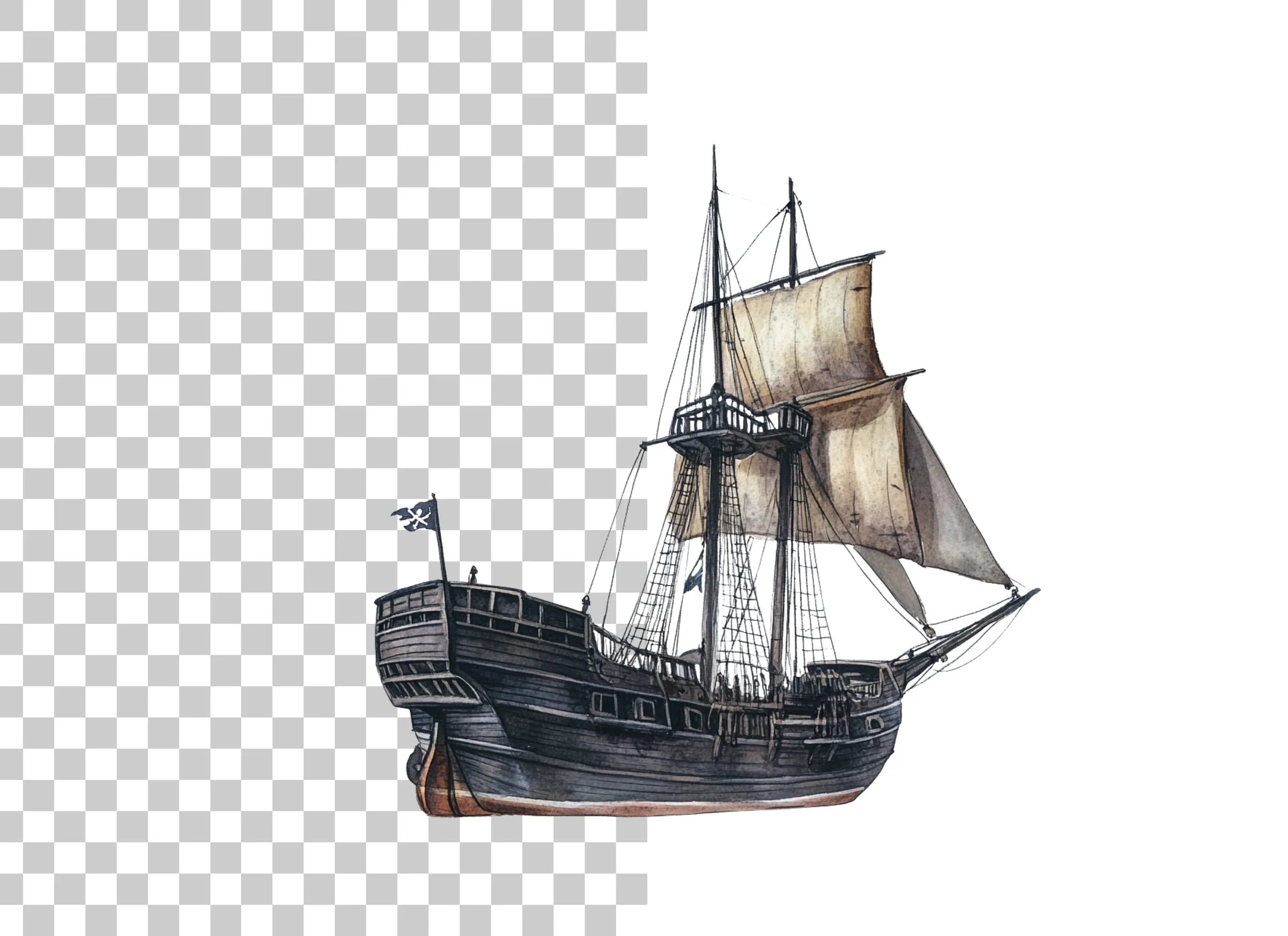 Vintage Pirate Ship Clipart Bundle