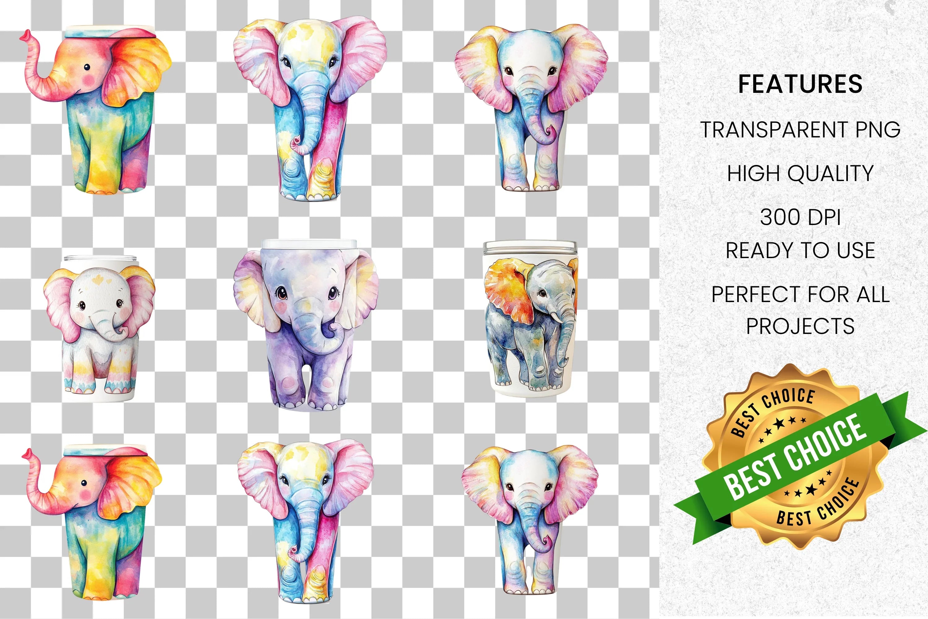 Cute Elephant Jar Clipart Bundle