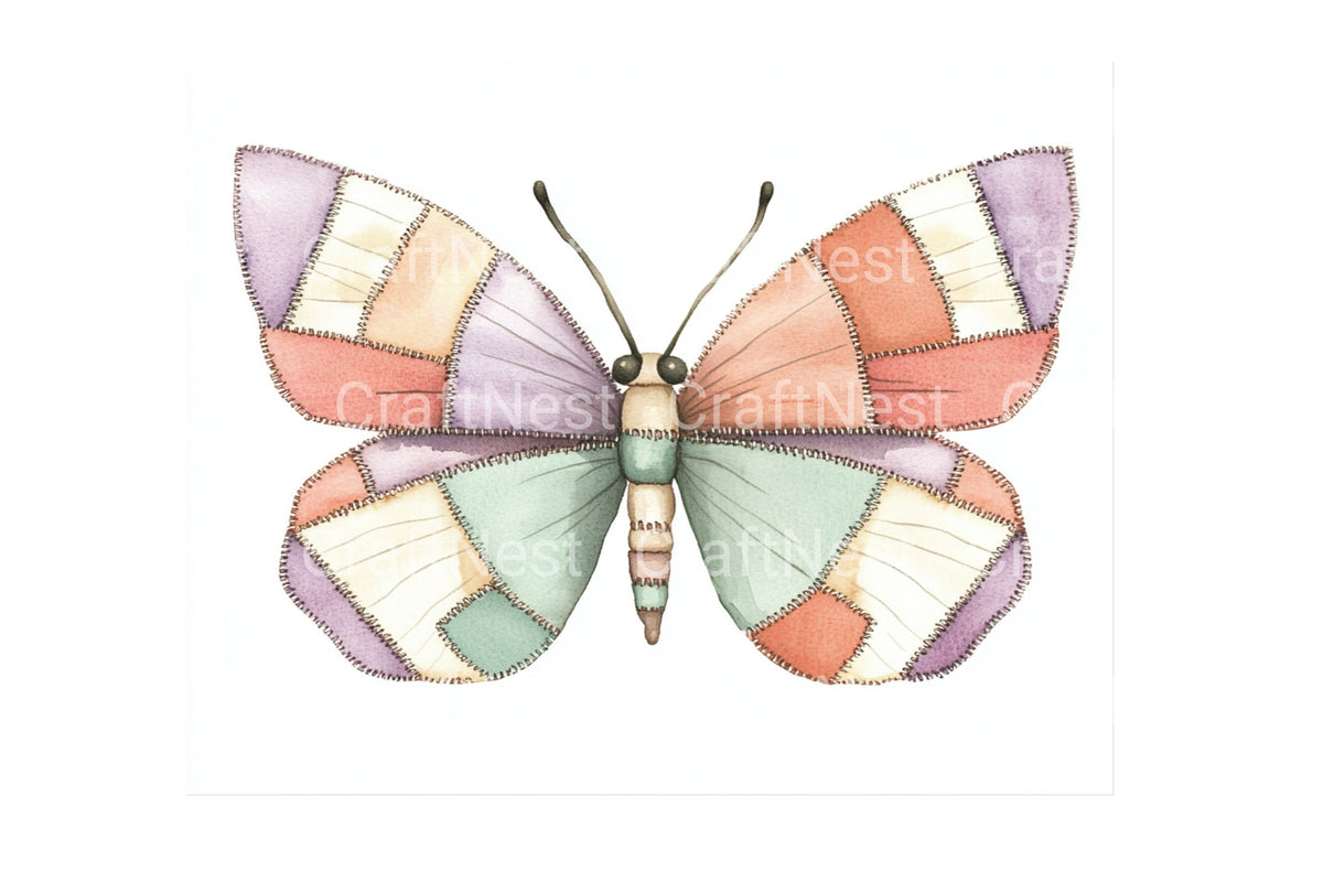 Patchwork Butterfly Clipart Bundle