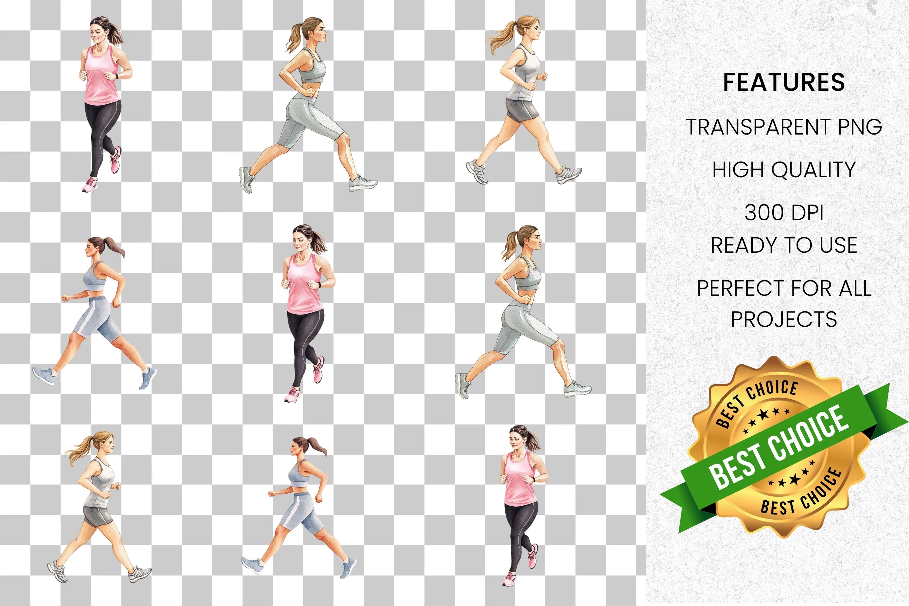 Active Women Running Fitness Clipart Bundle