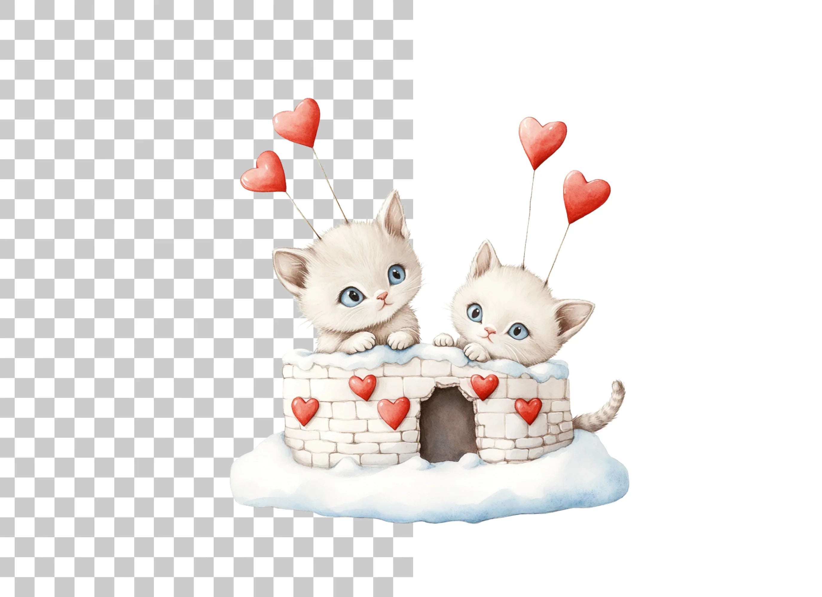 Cute Kittens in Igloos Valentine Clipart Bundle