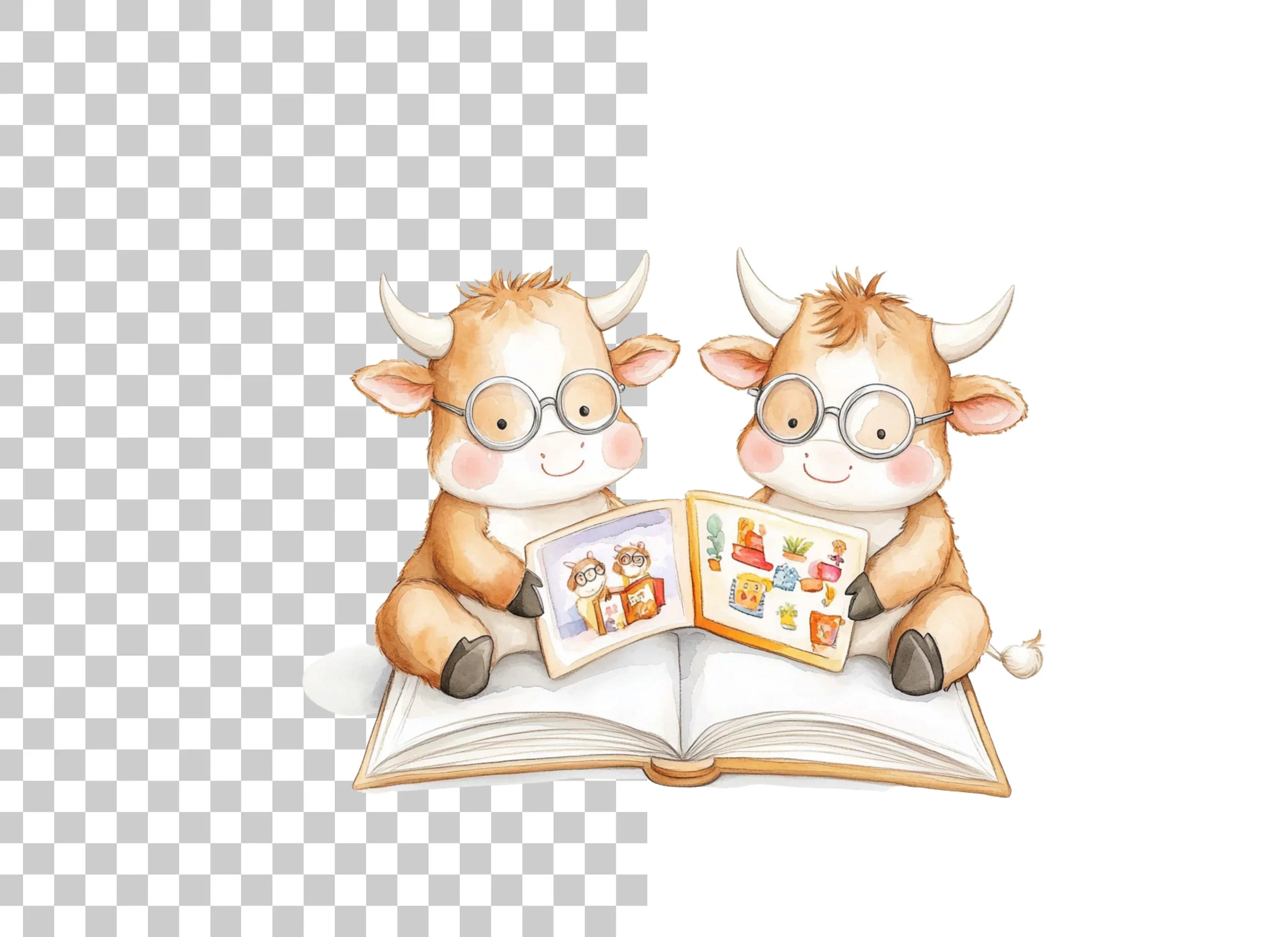 Smart Calf Reading Books Clipart Bundle