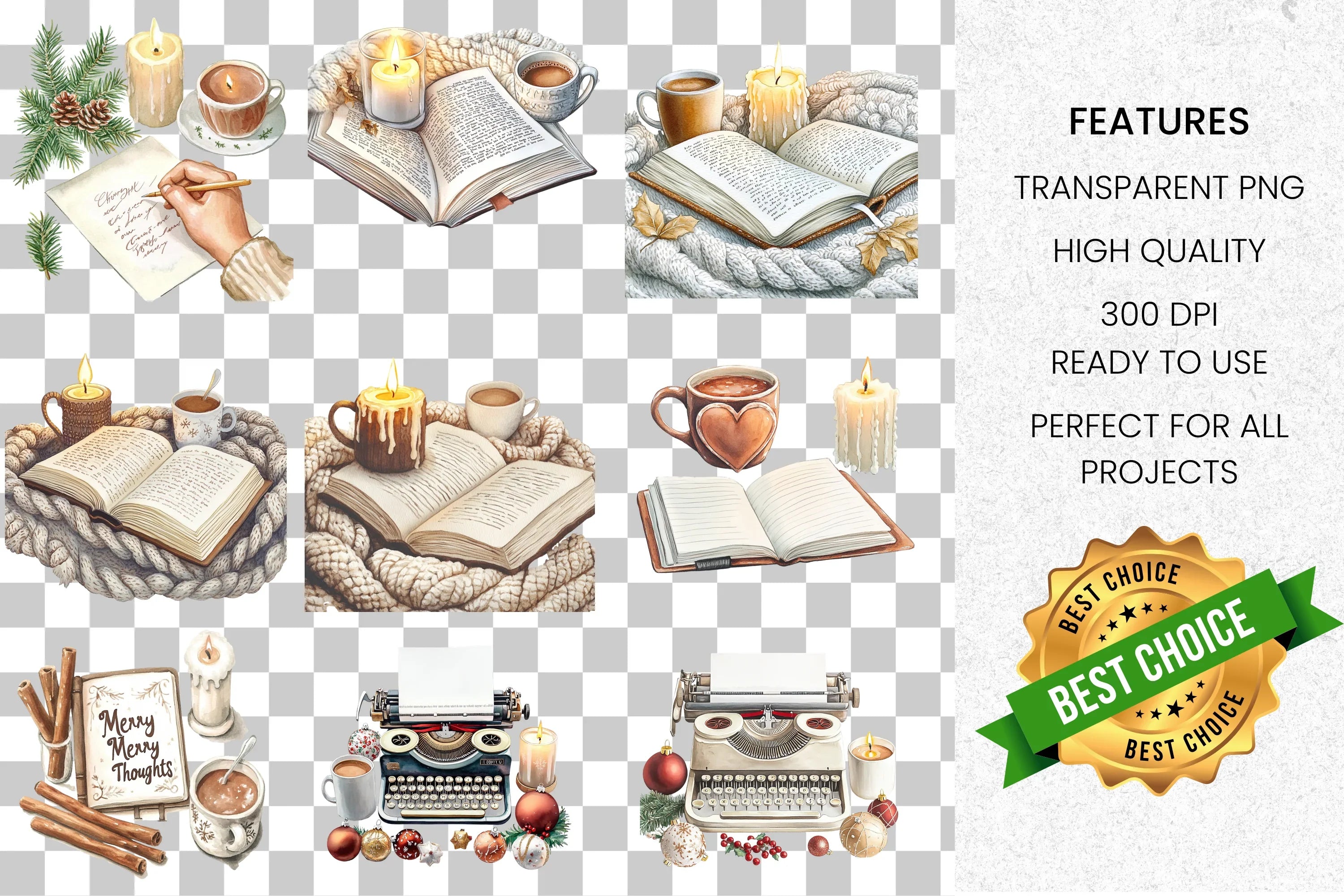 Cozy Winter Reading and Writing Clipart Bundle