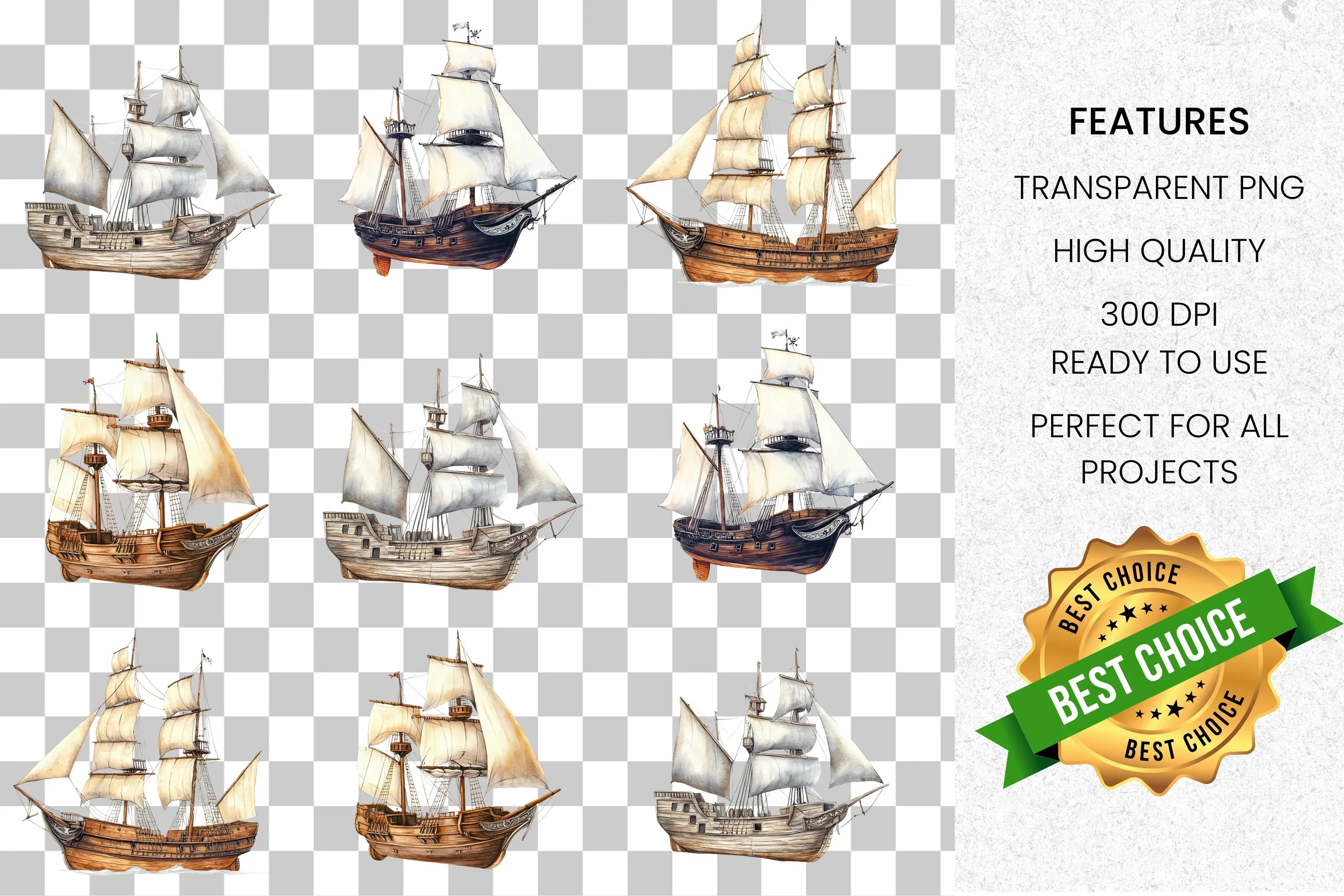 Sailing Ships Clipart Bundle