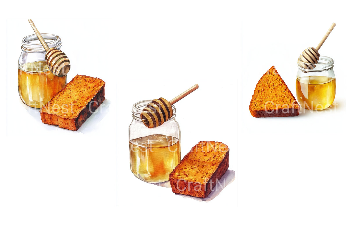 Honey Jar And Toast Clipart Bundle