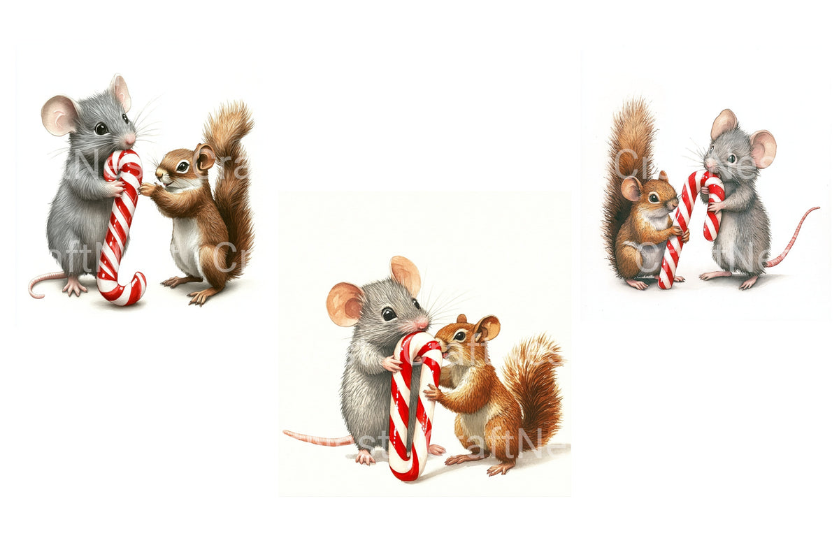 Adorable Mice And Squirrel With Candy Clipart Bundle