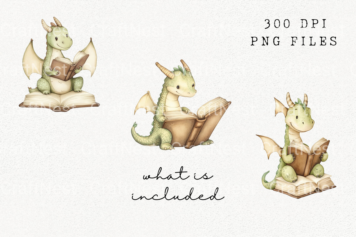 Cute Dragon Reading Clipart Planner