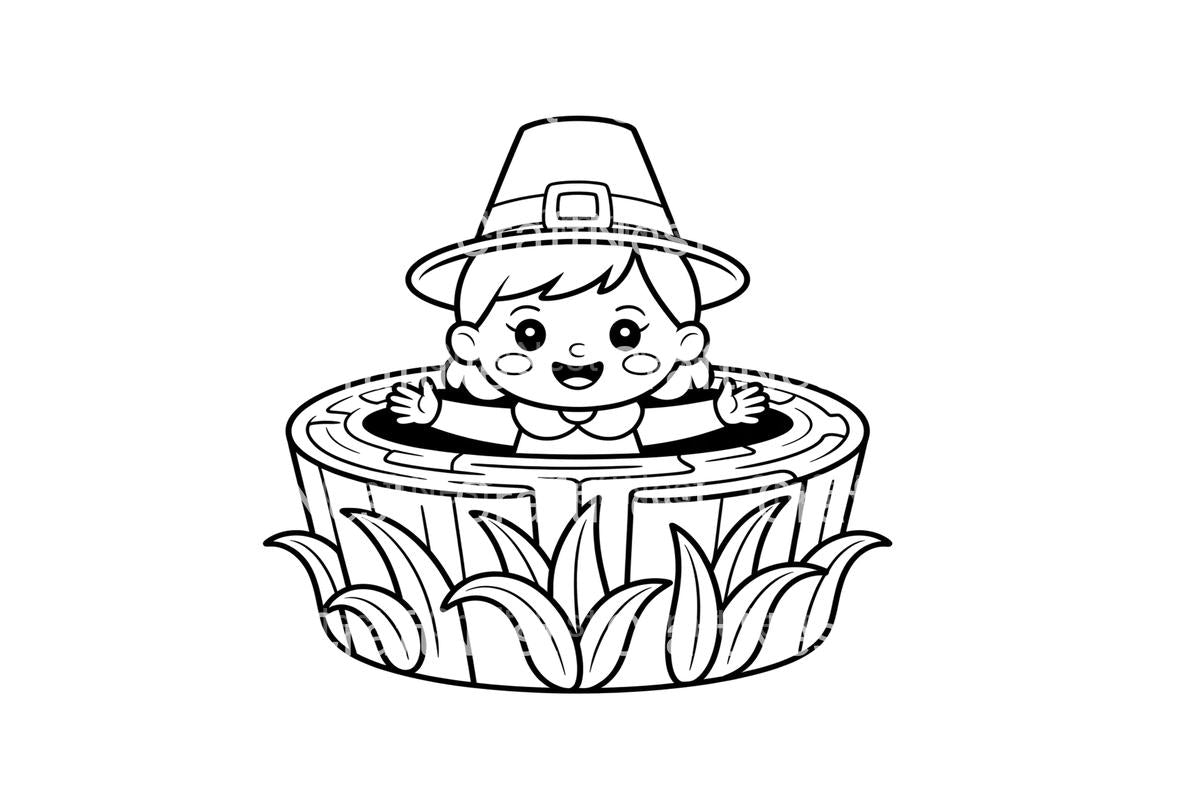 Cute Pilgrim Girl in Corn Maze Coloring Books