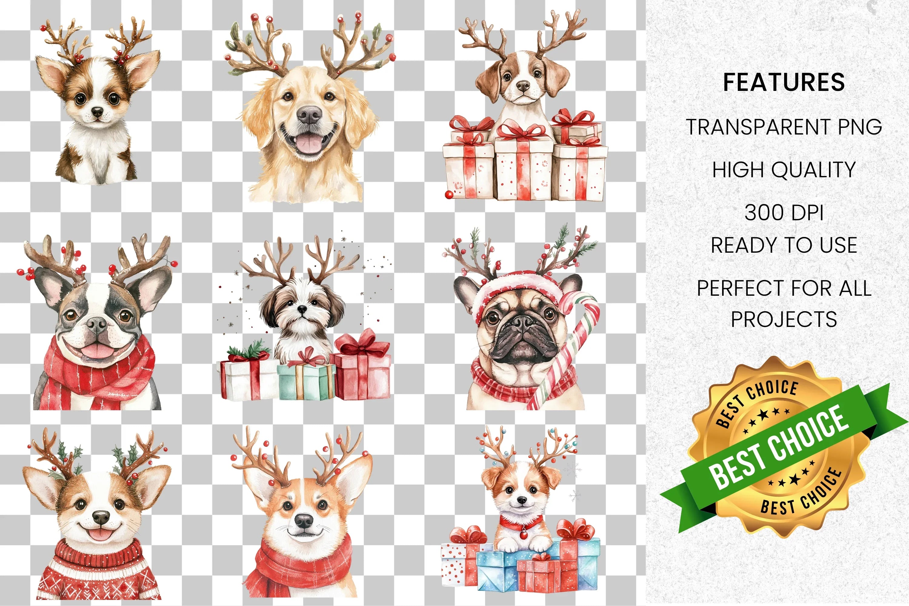 Christmas Dogs Clipart Bundle