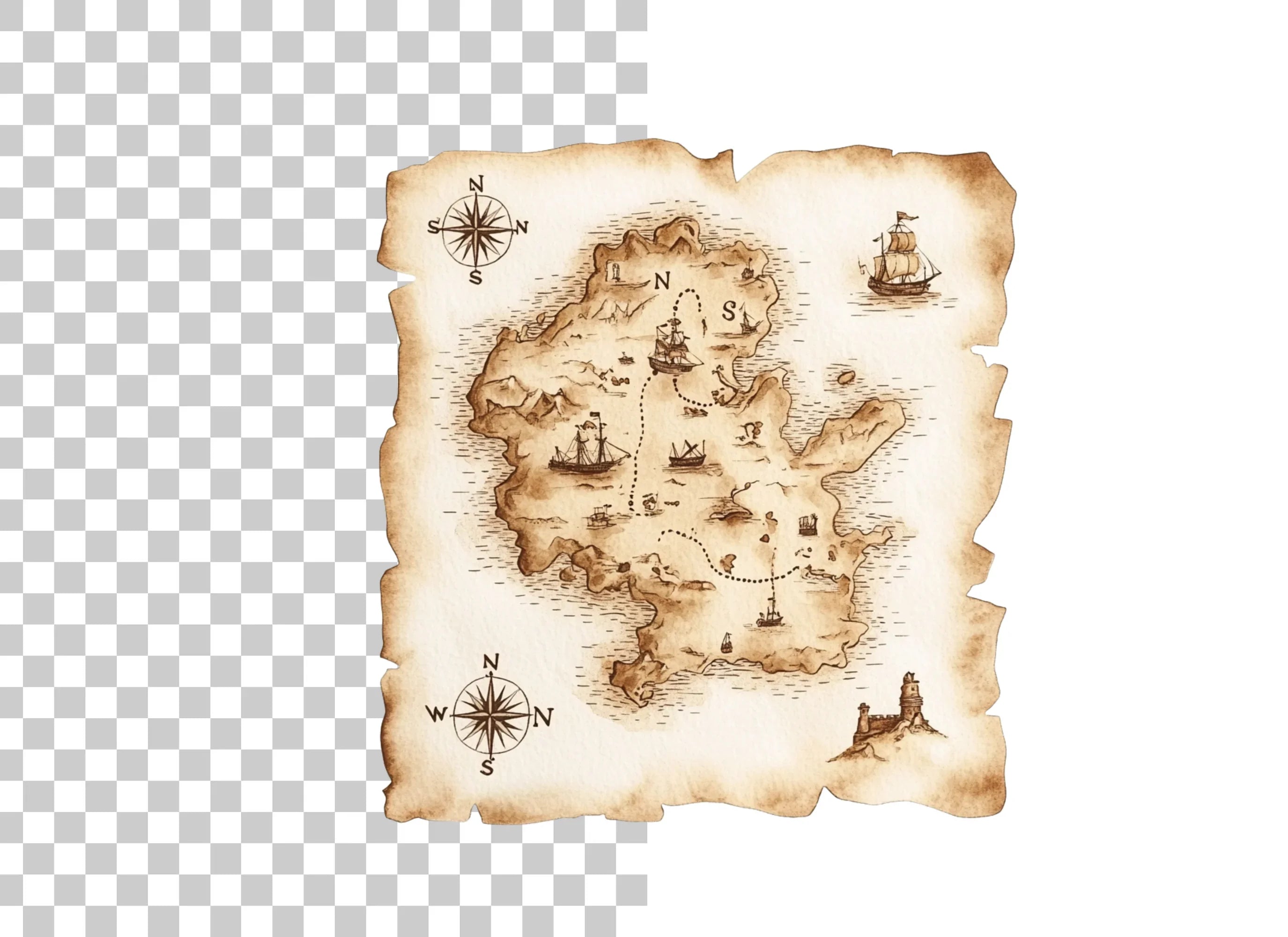 Vintage Treasure Island Map Clipart Bundle