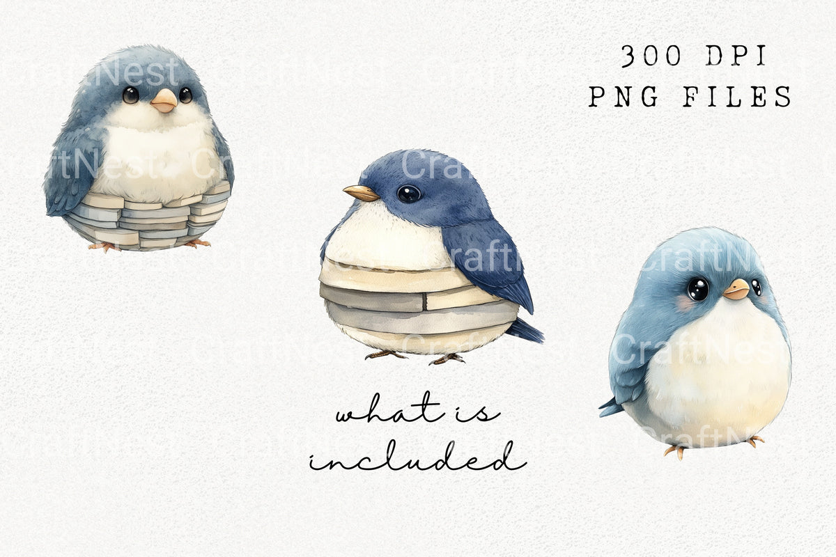 Adorable Blue Bird Clipart Bundle