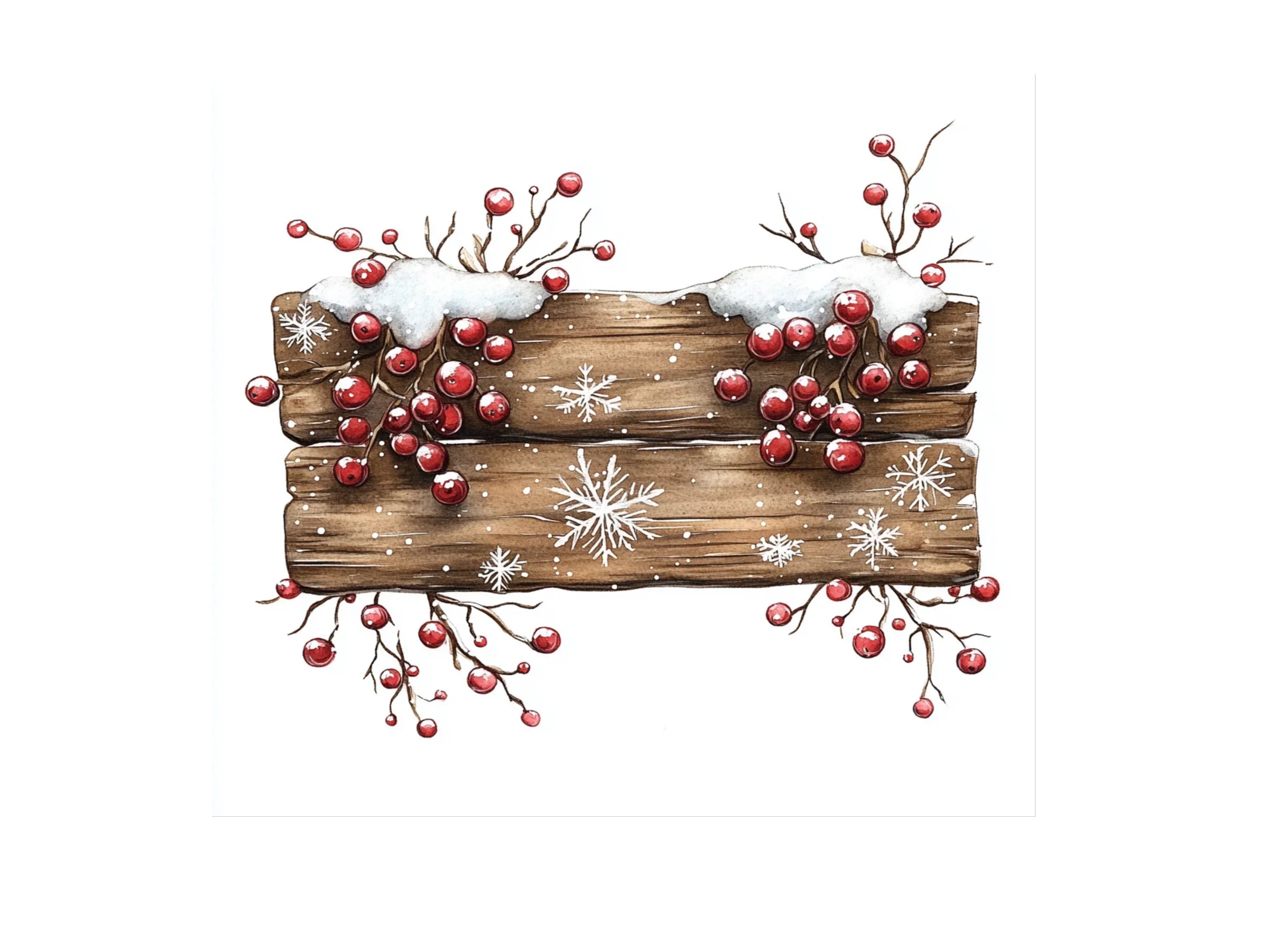Snowy Berry Wooden Signs Clipart Bundle