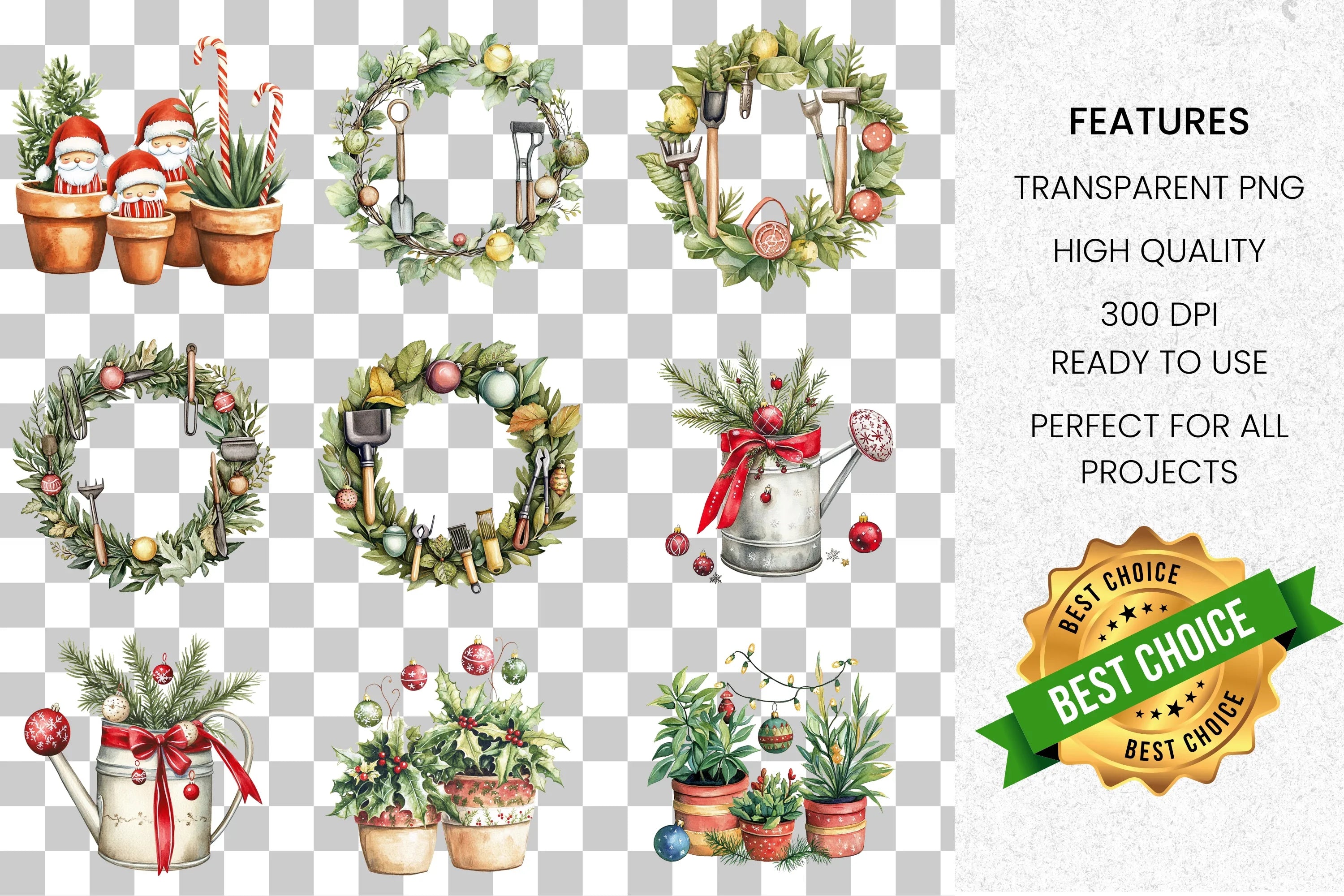 Rustic Christmas Boots Garden Clipart Bundle