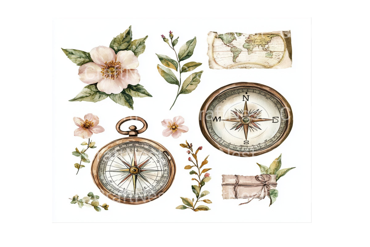 Adventure Map Compass Clipart Bundle