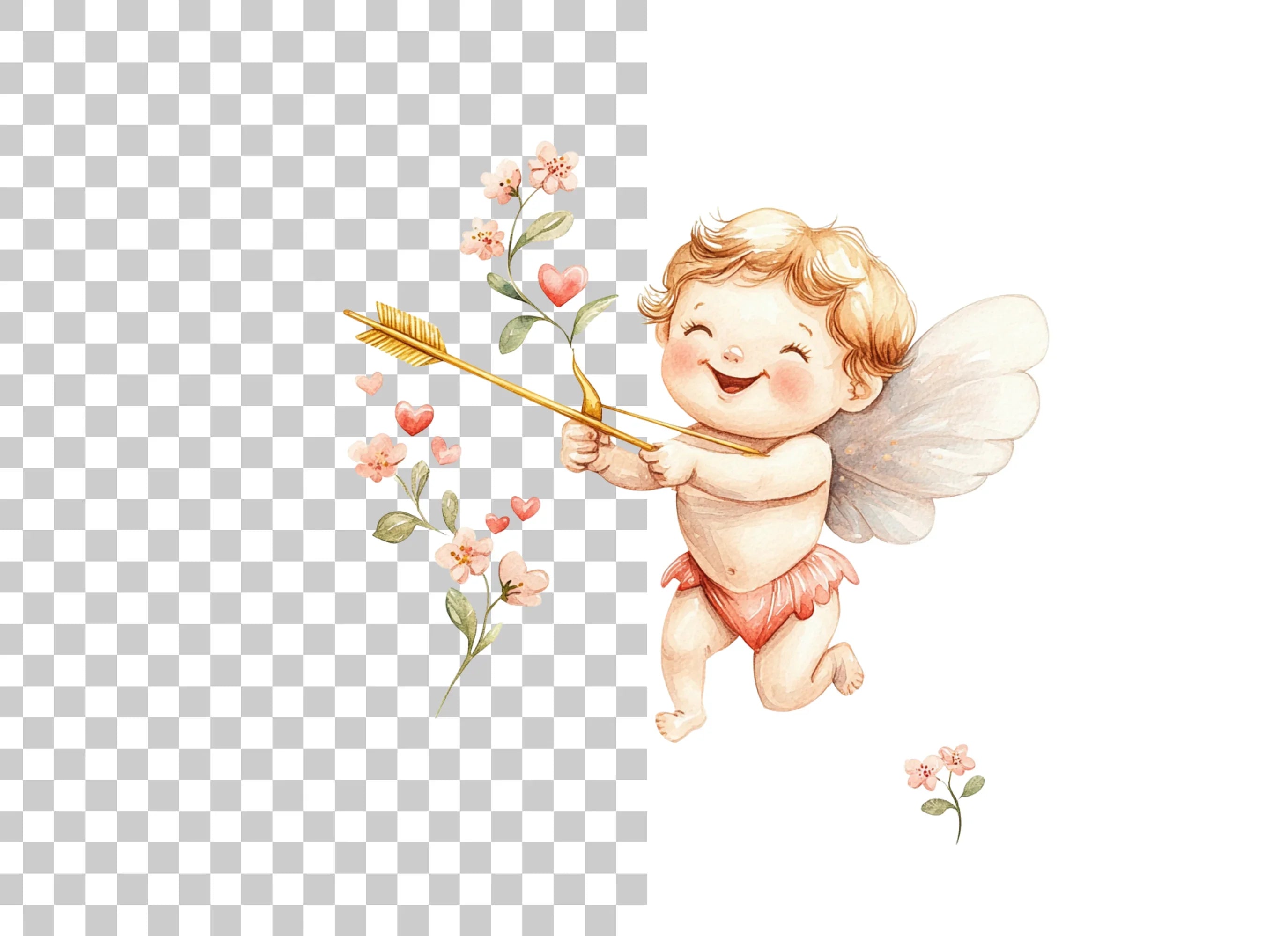 Happy Cupid Floral Elements Clipart Bundle