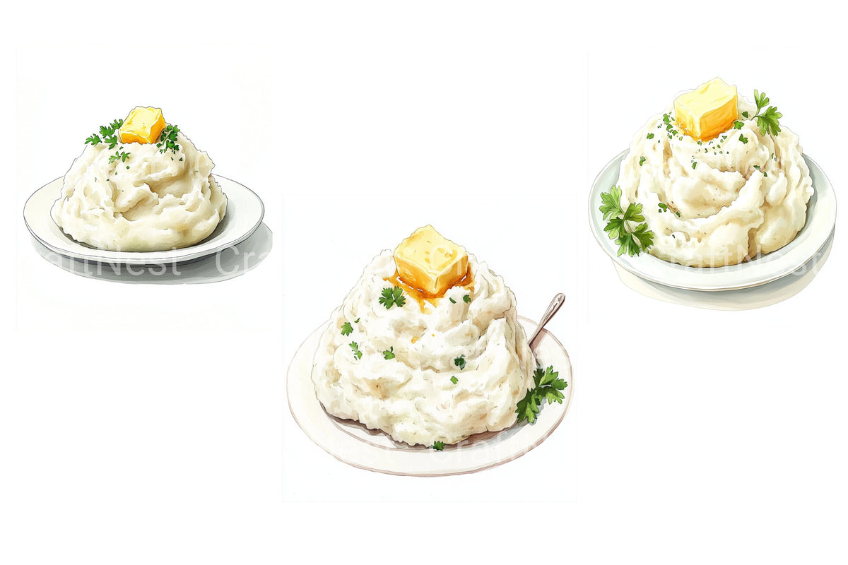 Creamy Mashed Potatoes With Butter Clipart Bundle