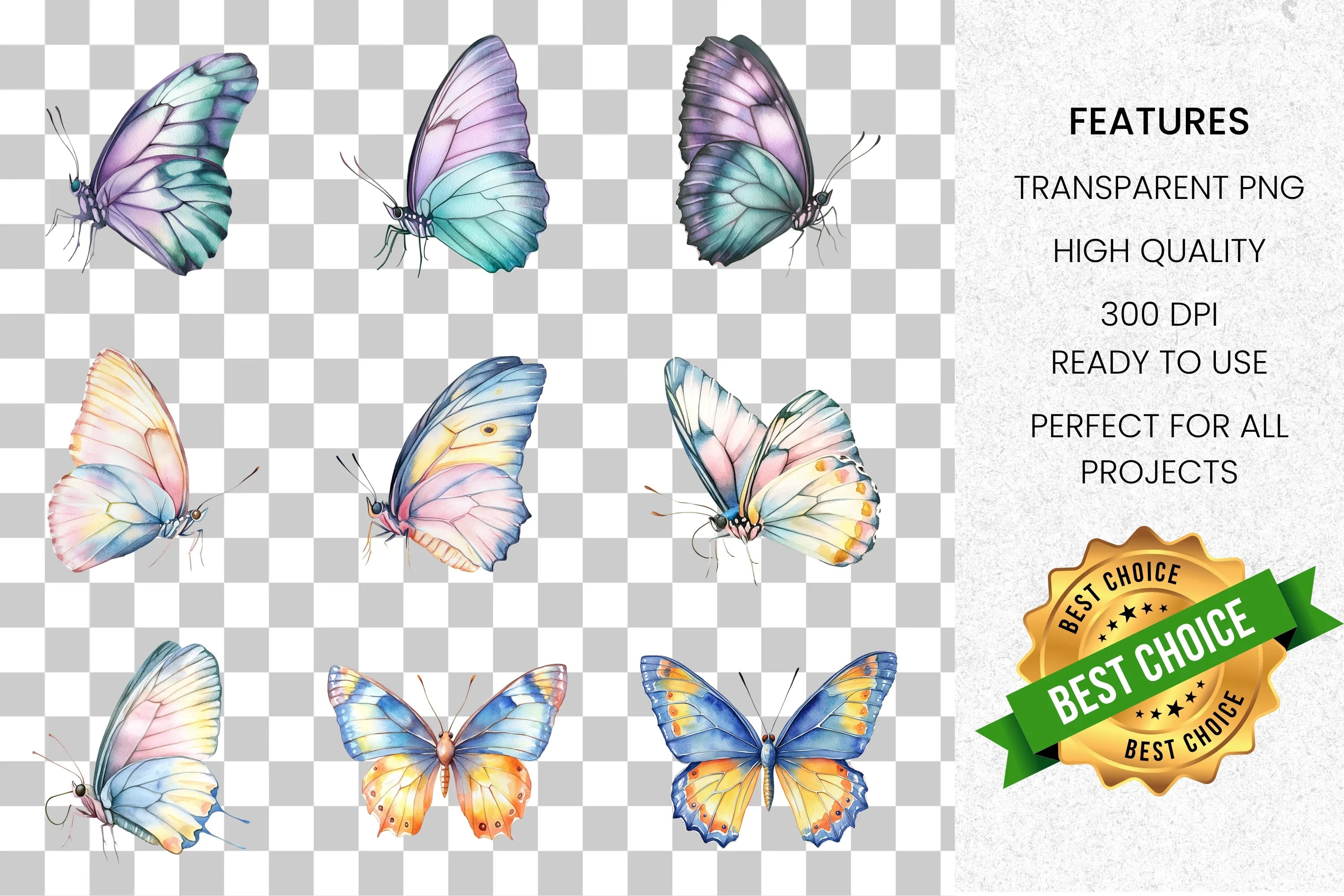 Vibrant Butterflies Clipart Bundle