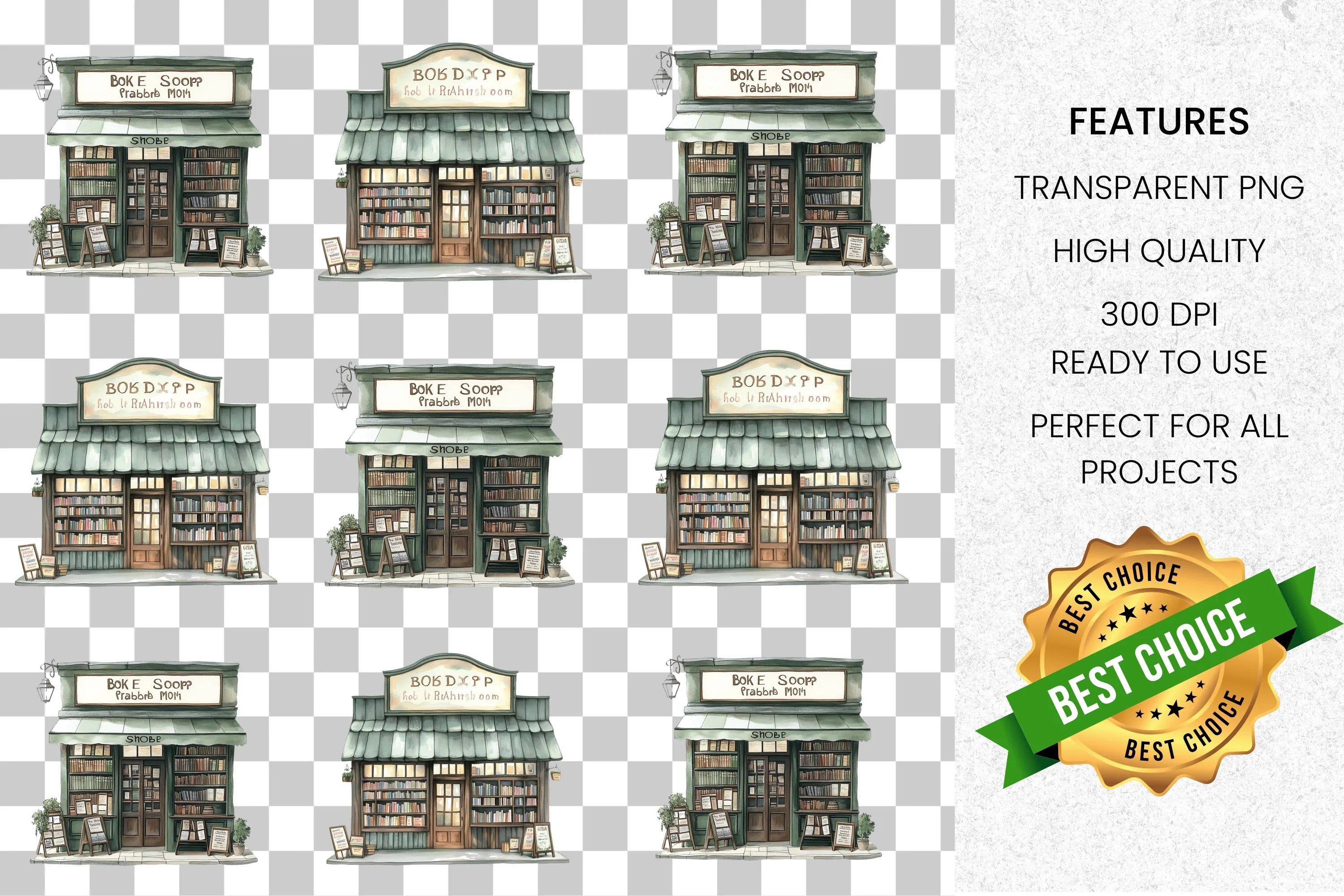 Vintage Bookshop Clipart Bundle