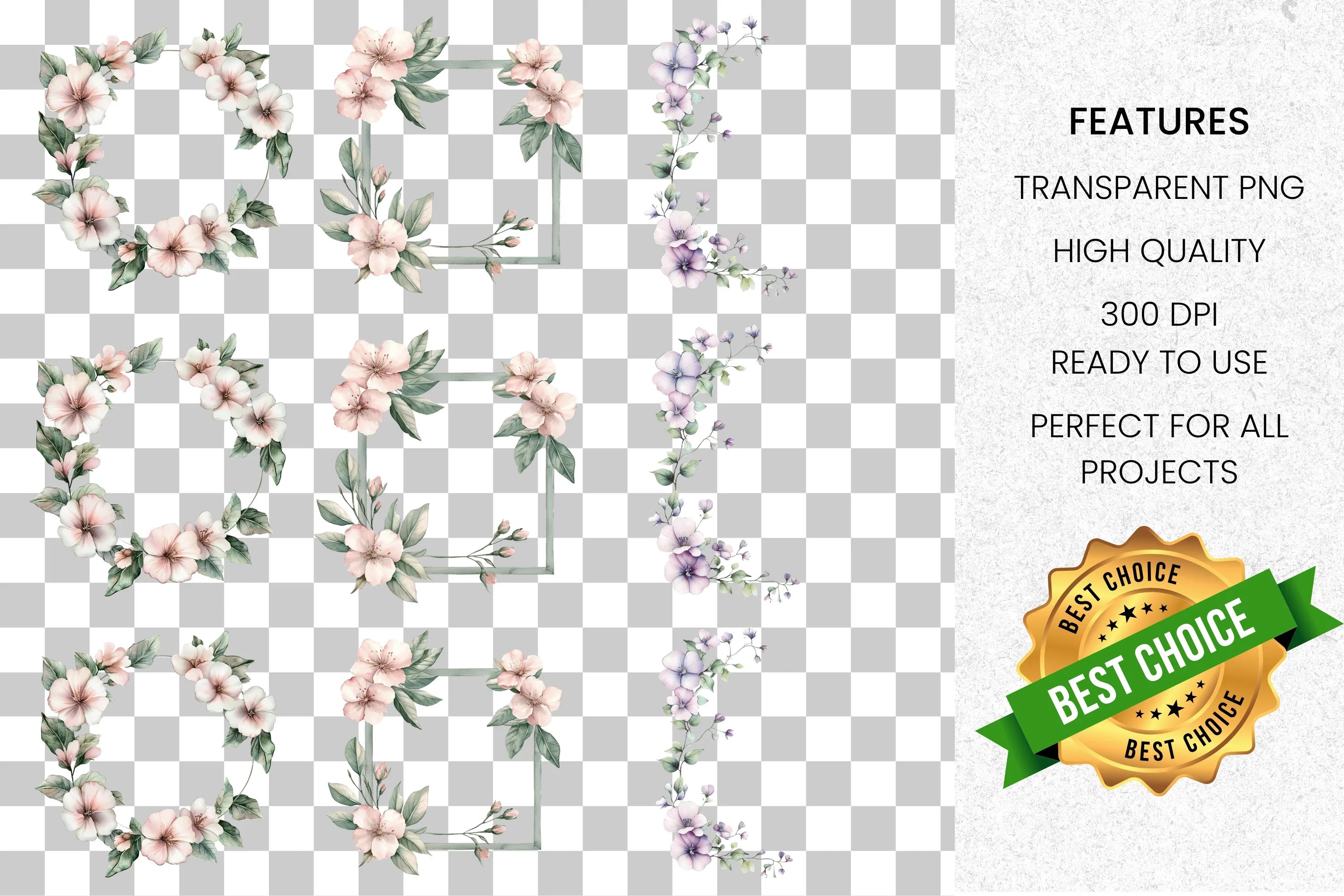 Elegant Floral Frames Clipart Bundle