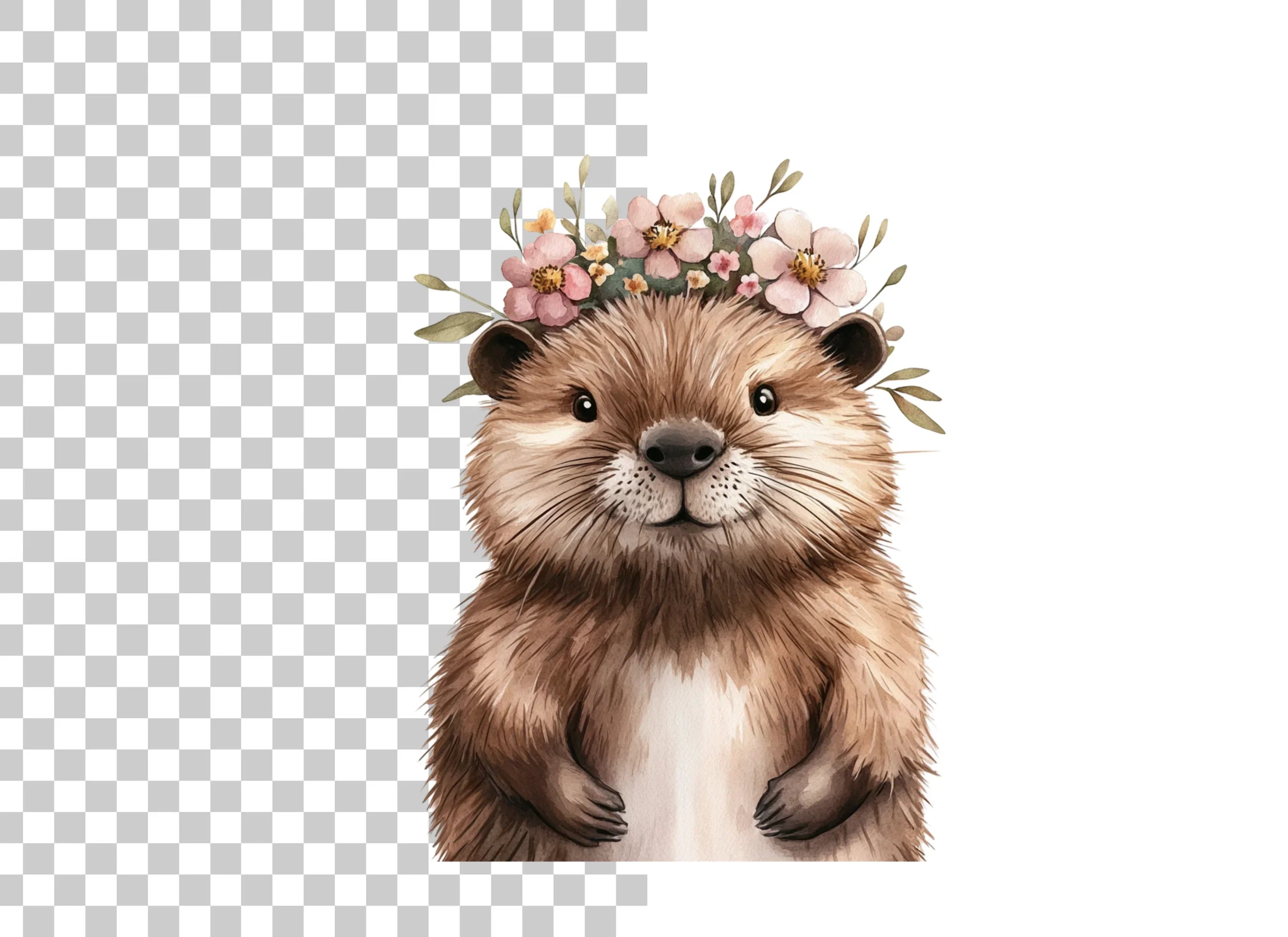 Cute Otter with Flower Crown Clipart Bundle