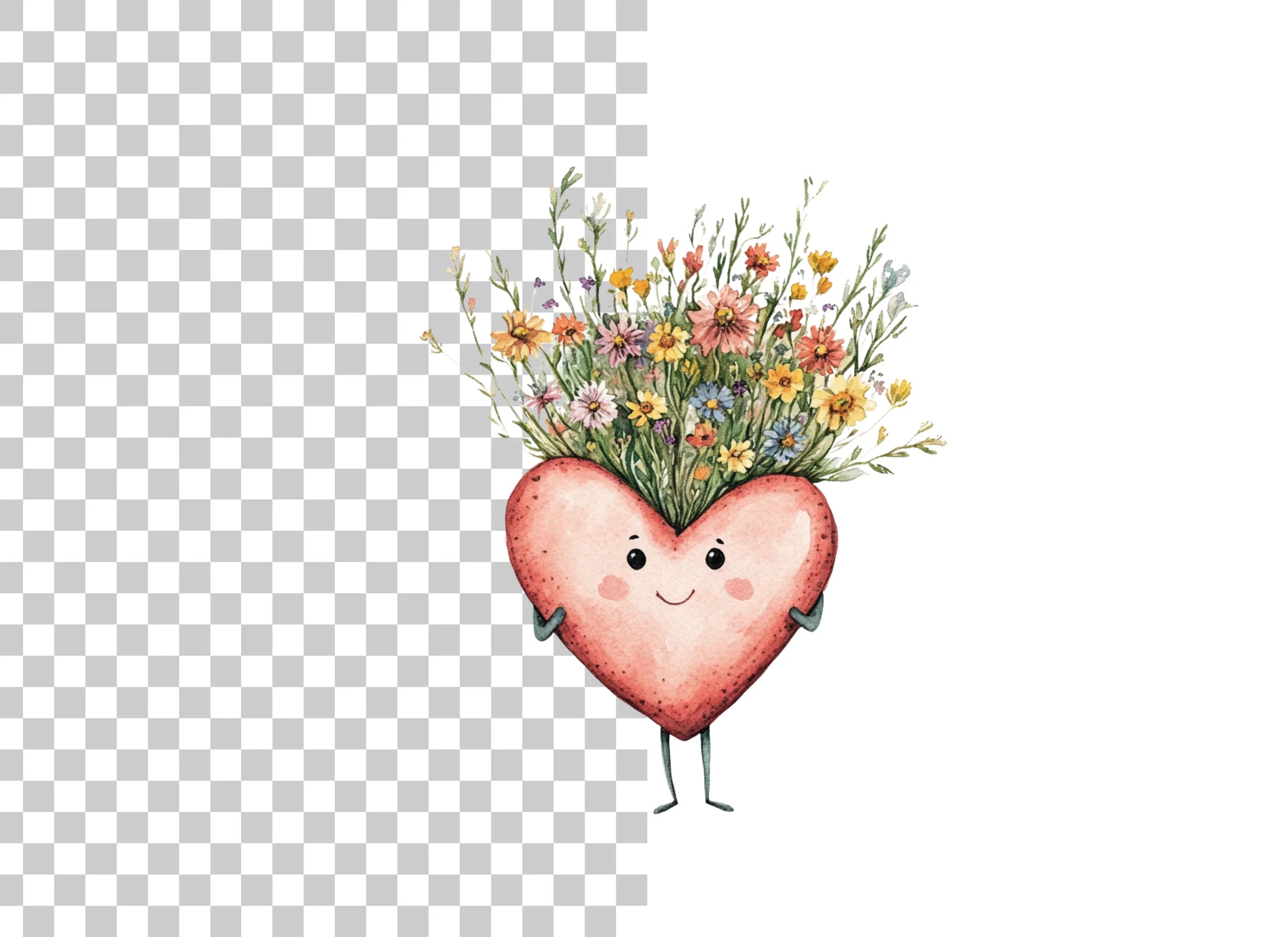 Cute Heart Flower Bouquet Clipart Bundle