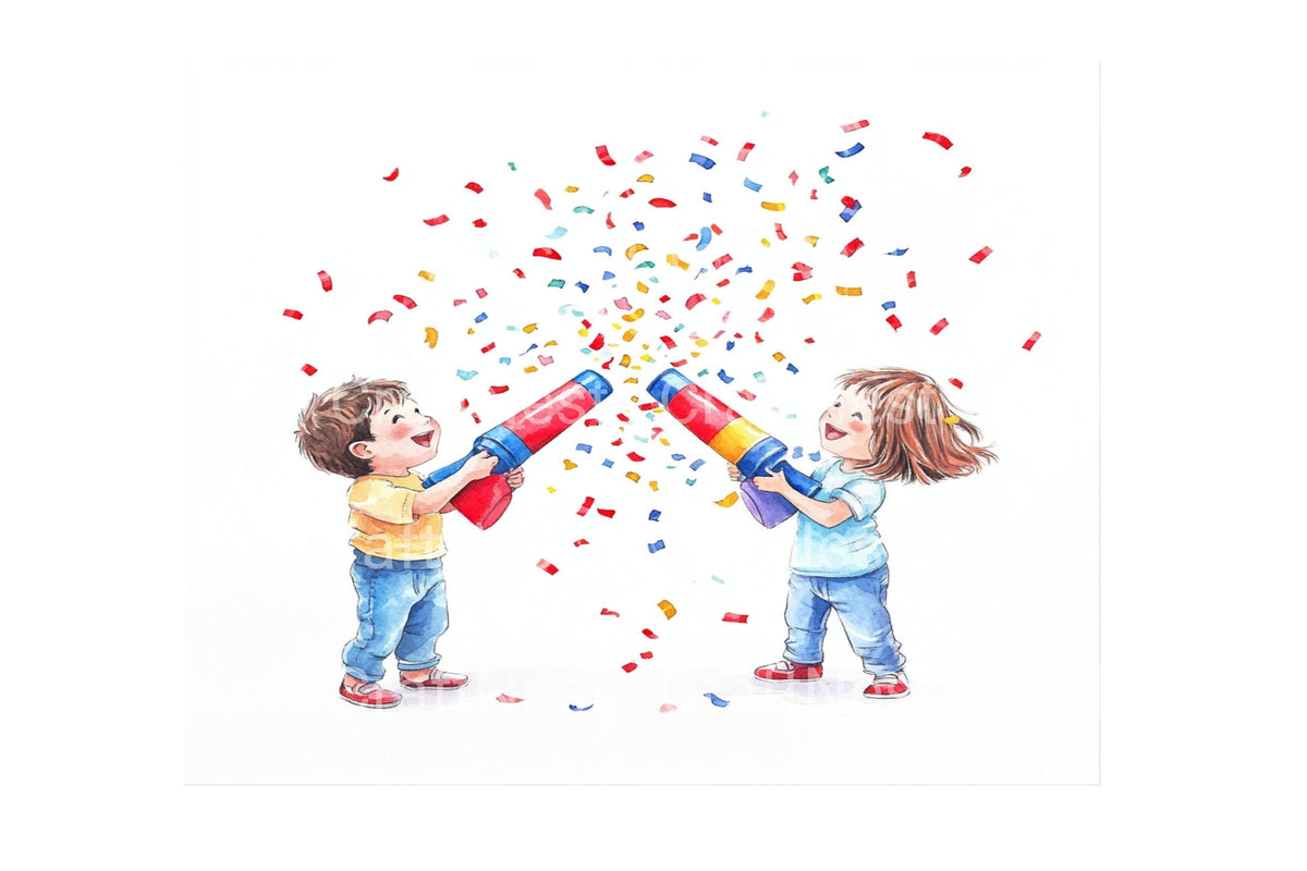 Kids Confetti Poppers Celebration Clipart Bundle