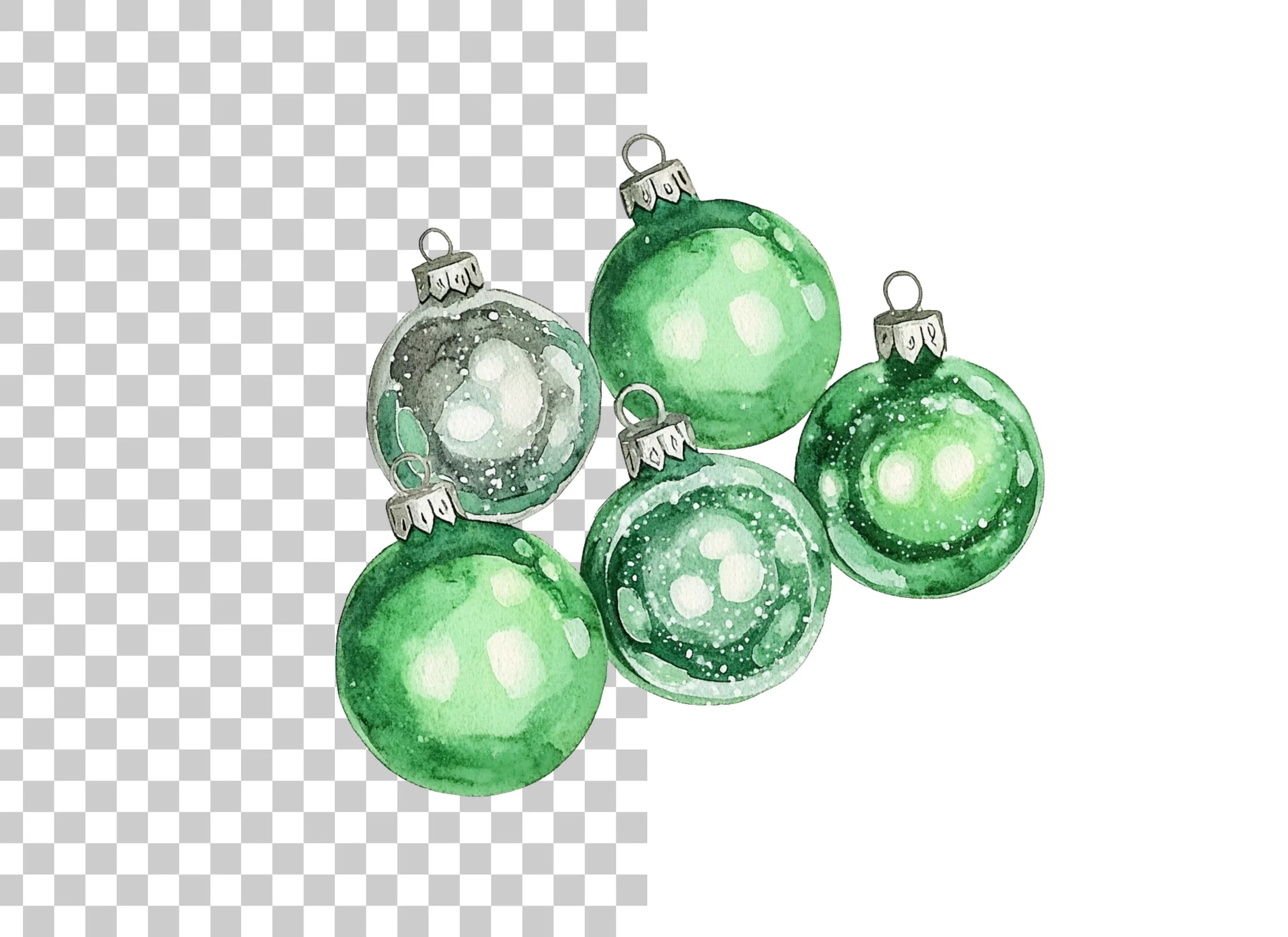 Green Christmas Ornaments Clipart Bundle