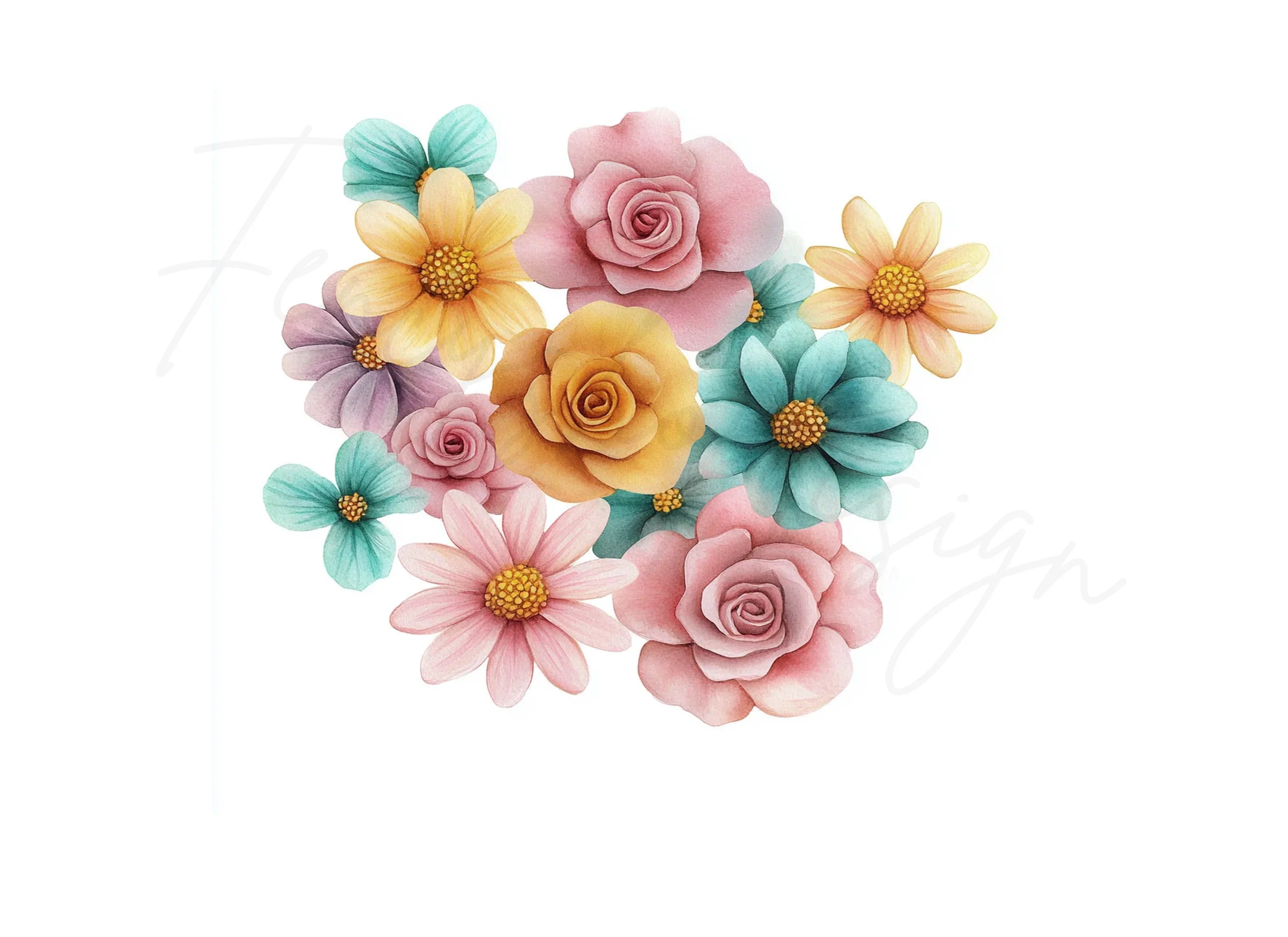 Pastel Floral Bouquets Clipart Bundle