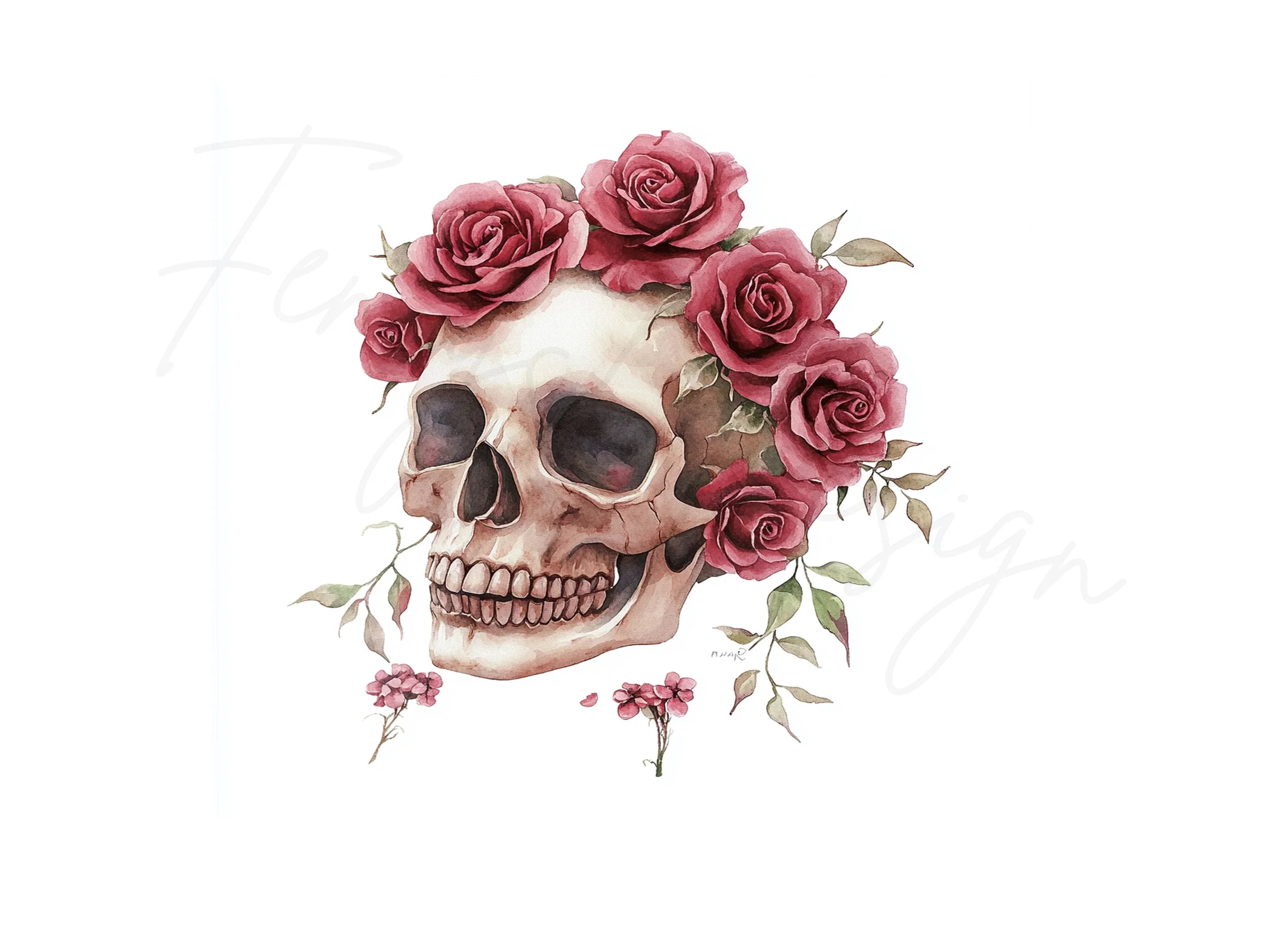 Red Rose Skull Clipart Bundle