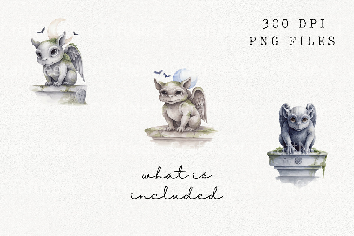 Adorable Winged Cat Statue Clipart Bundle