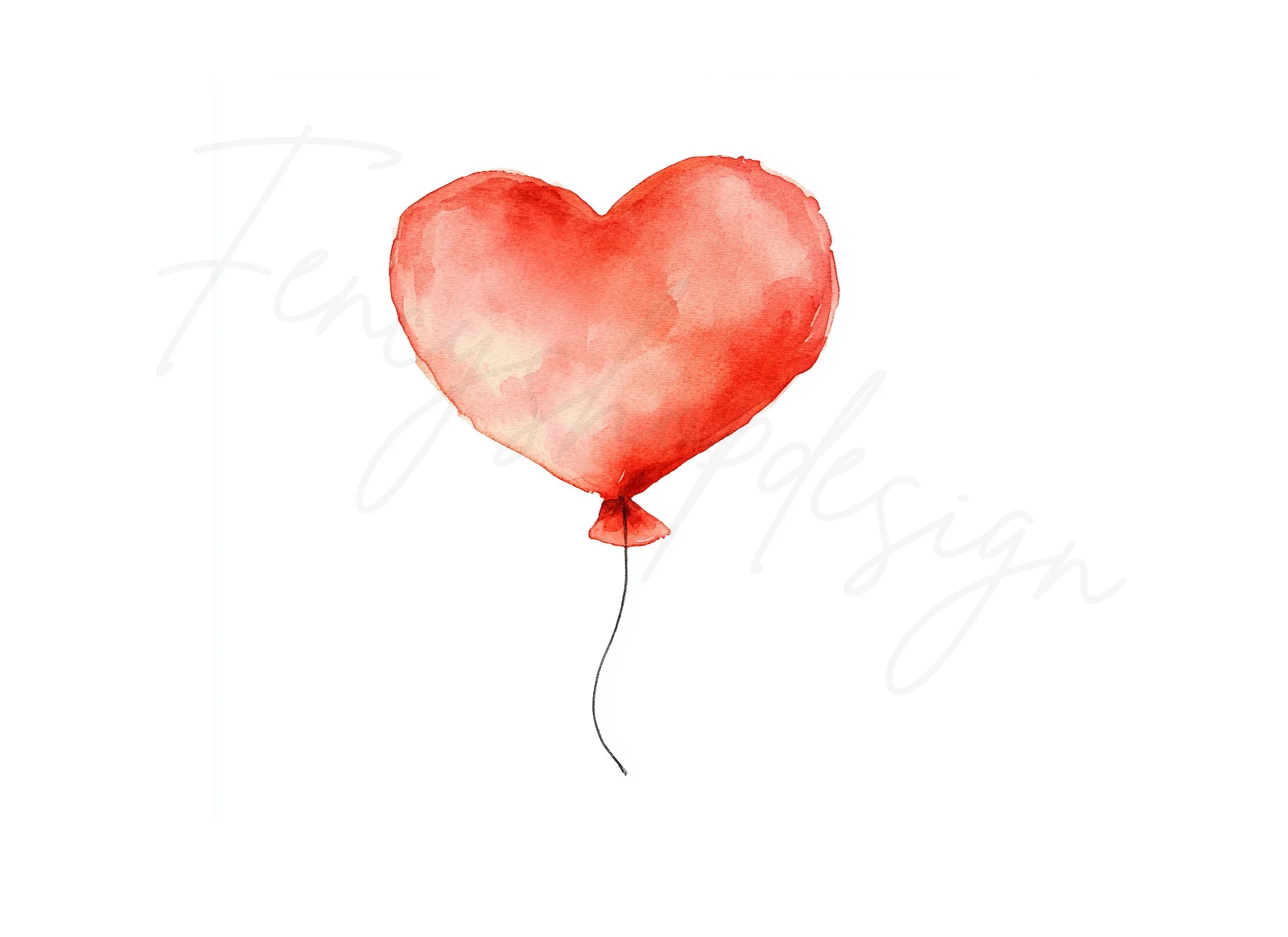 Single Red Heart Balloons Clipart Bundle