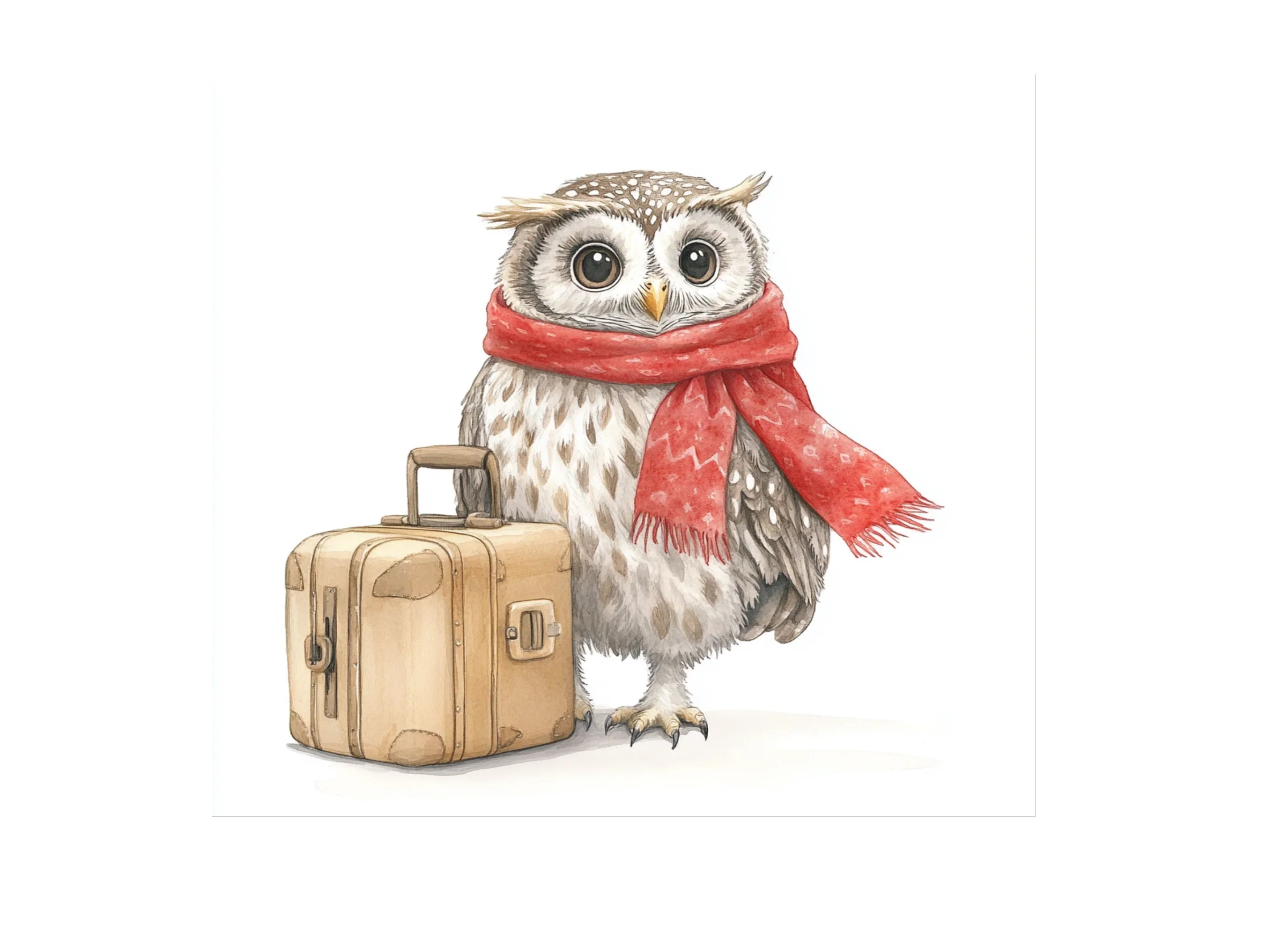 Cute Owls with Scarves and Suitcases Clipart Bundle