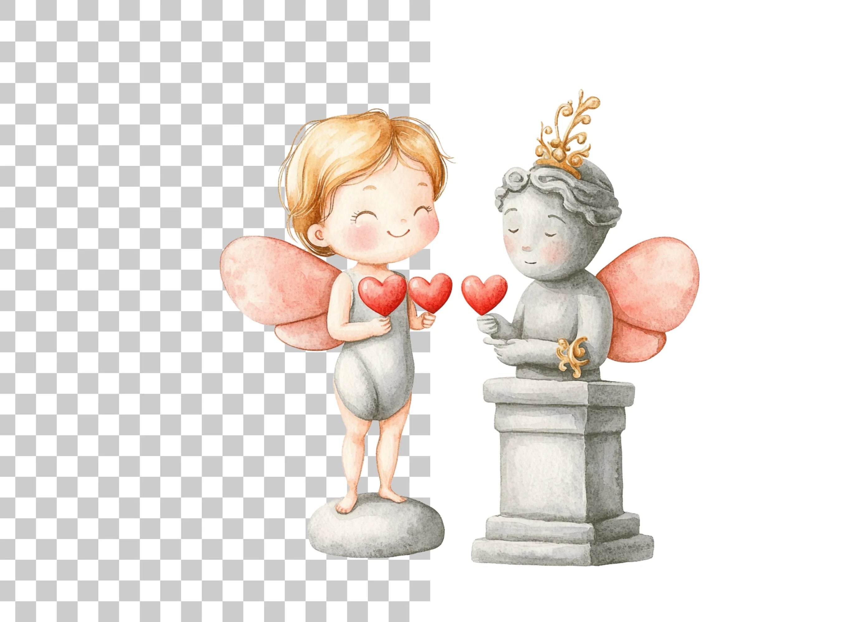 Cute Cupid and Stone Angel Clipart Bundle