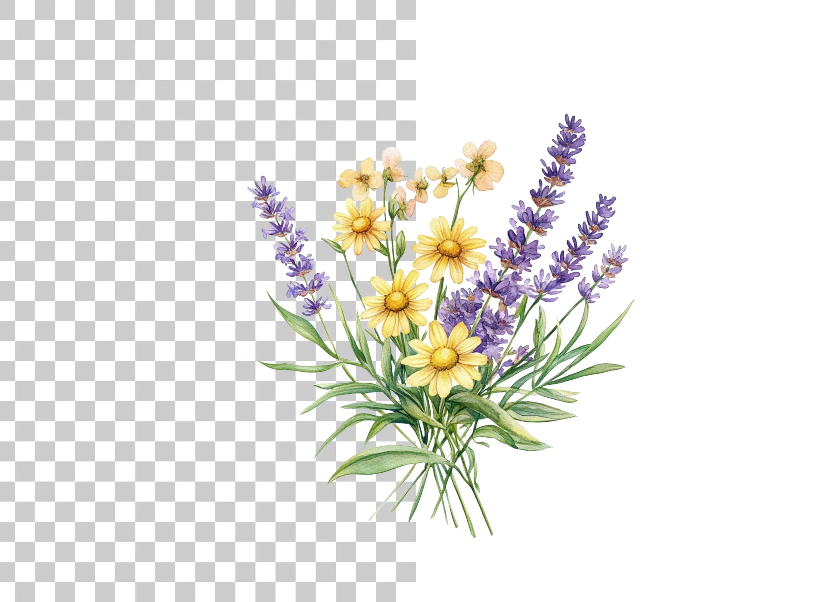 Lavender and Daisy Bouquets Clipart Bundle
