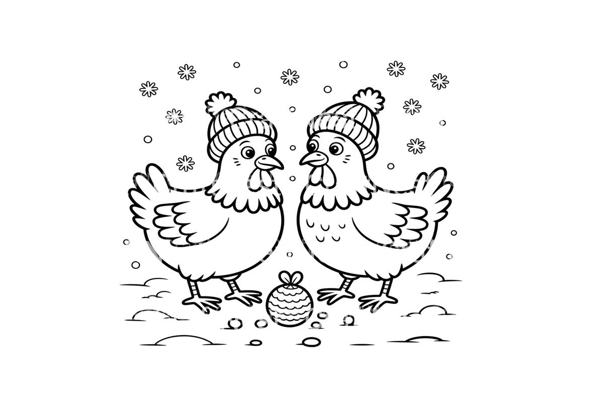 Cute Winter Chickens Coloring Books