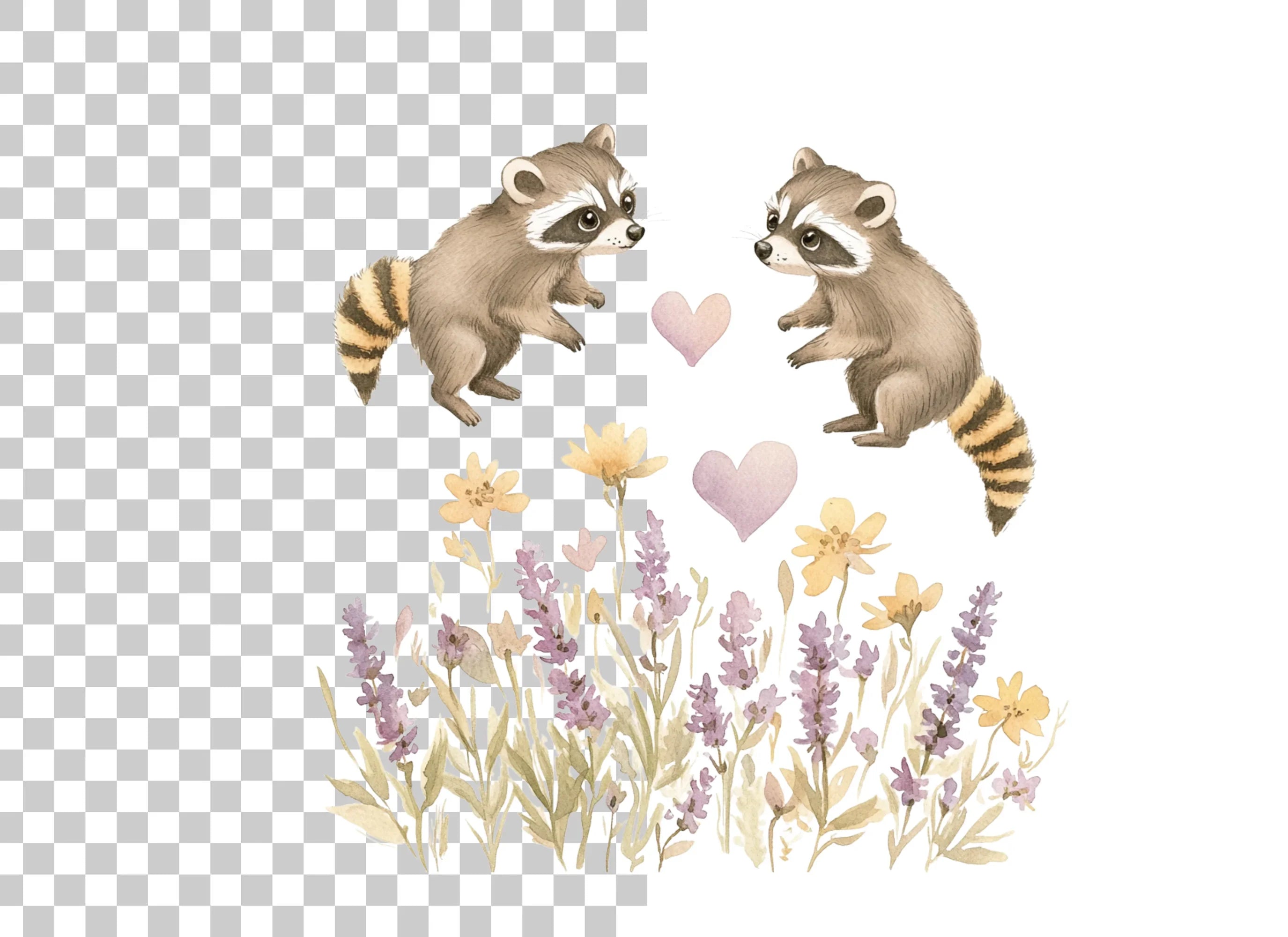 Raccoons and Wildflowers Clipart Bundle