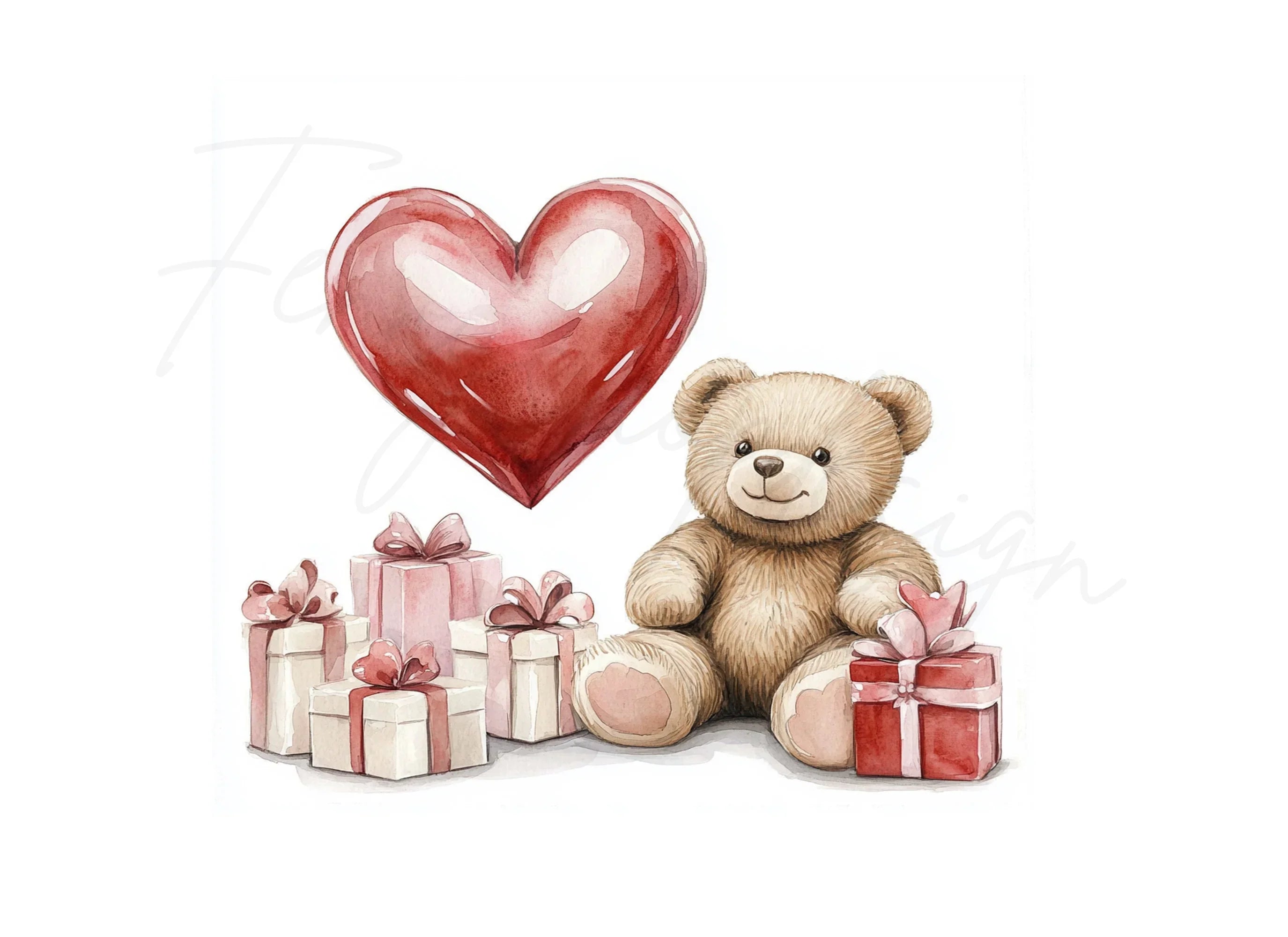 Teddy Bear with Heart and Presents Clipart Bundle