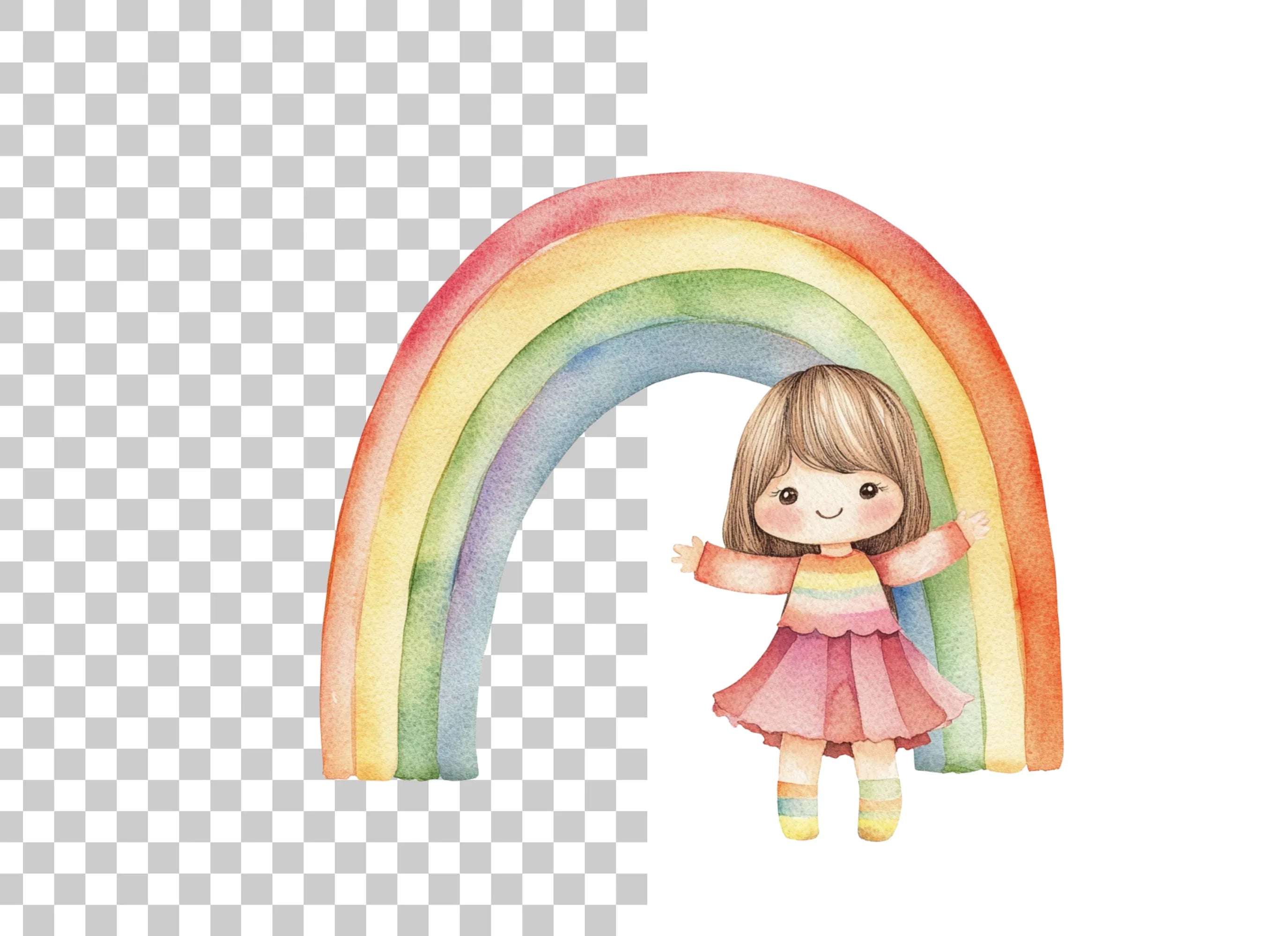 Cute Girls and Rainbows Clipart Bundle