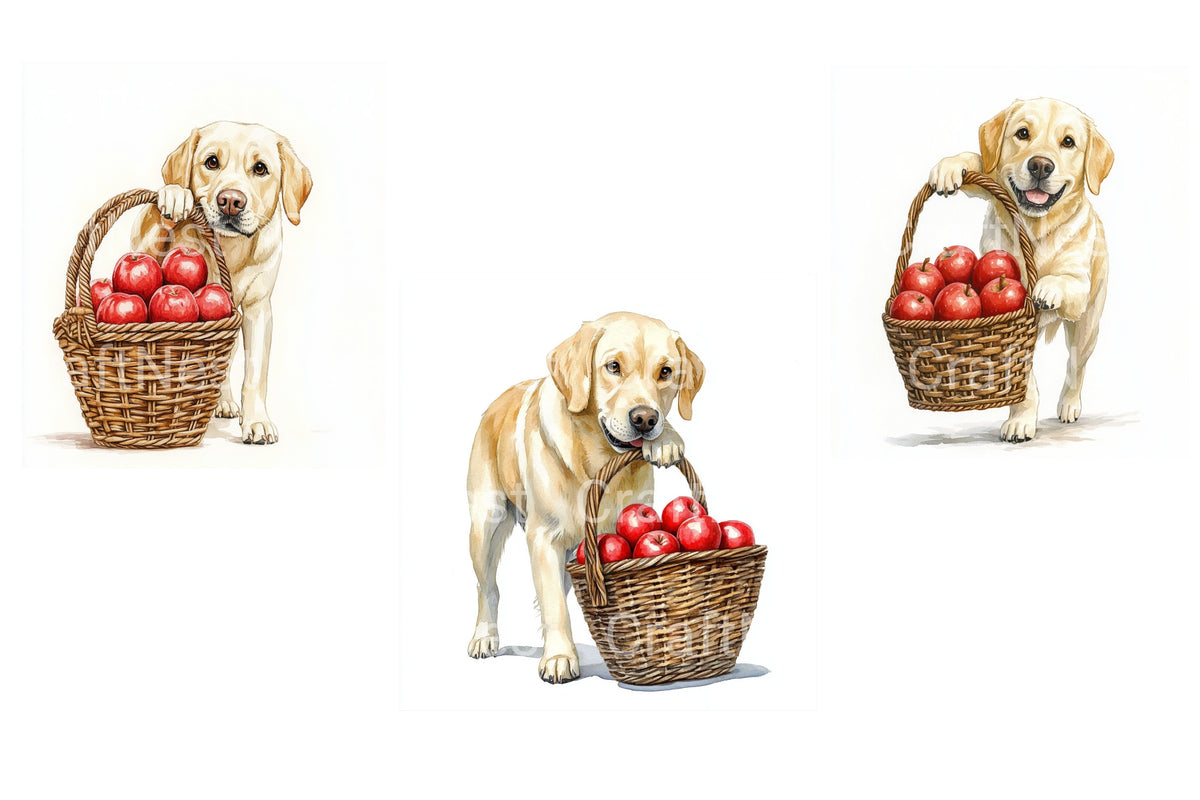 Labrador With Apple Basket Clipart Bundle