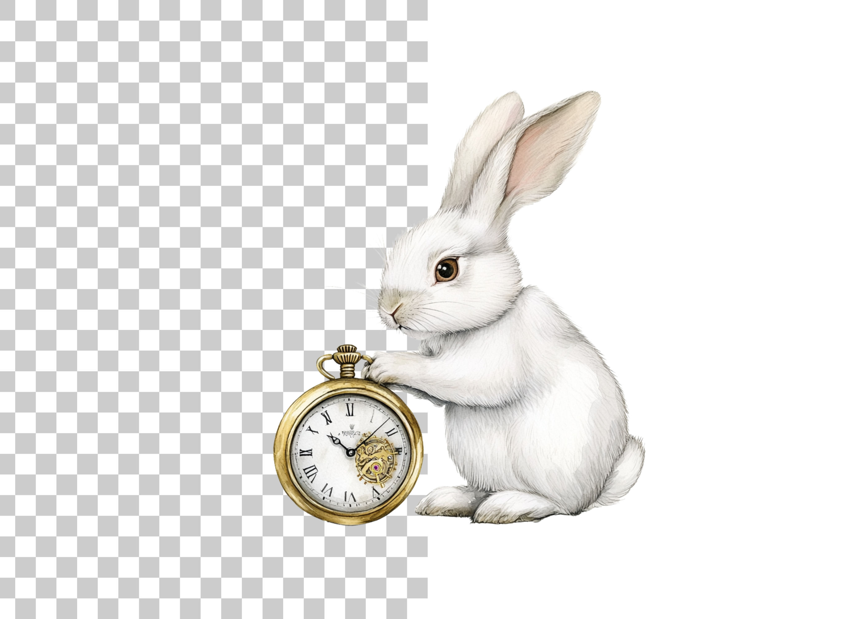 White Rabbit with Pocket Watch Clipart Bundle